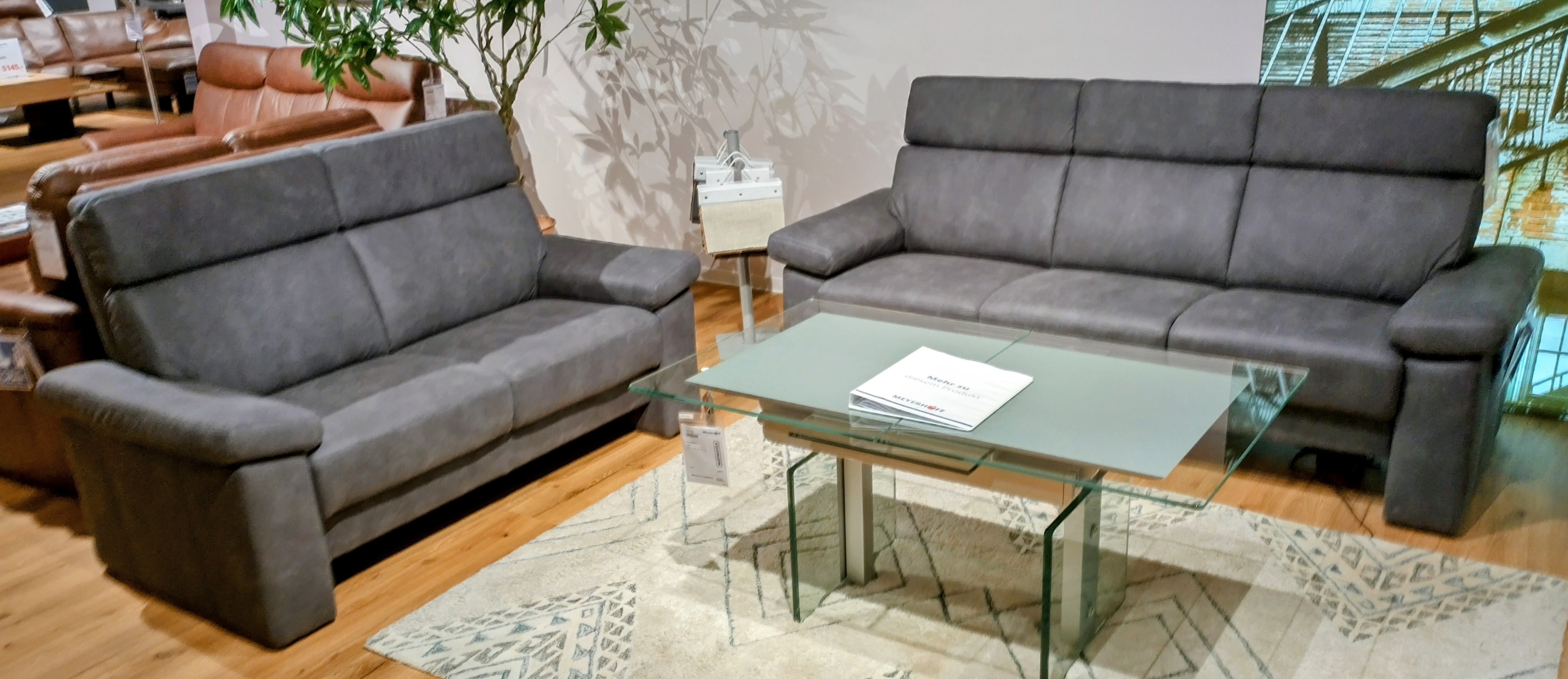 Polstergarnitur, Stoff schiefer, Holzfüße  - Havanna