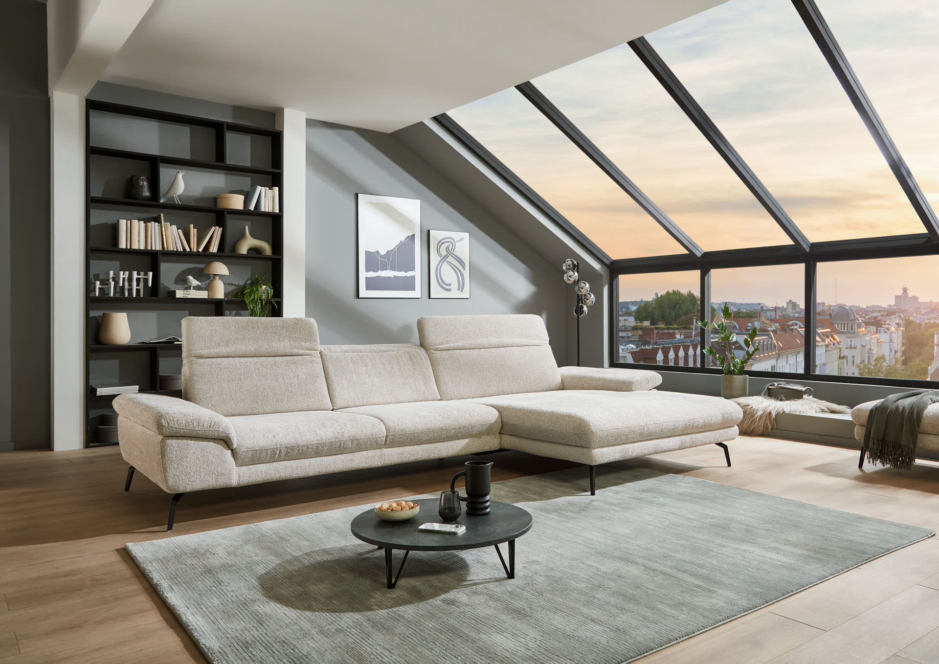 Ecksofa, Bezug natur, Federkern - LS24 Capizi