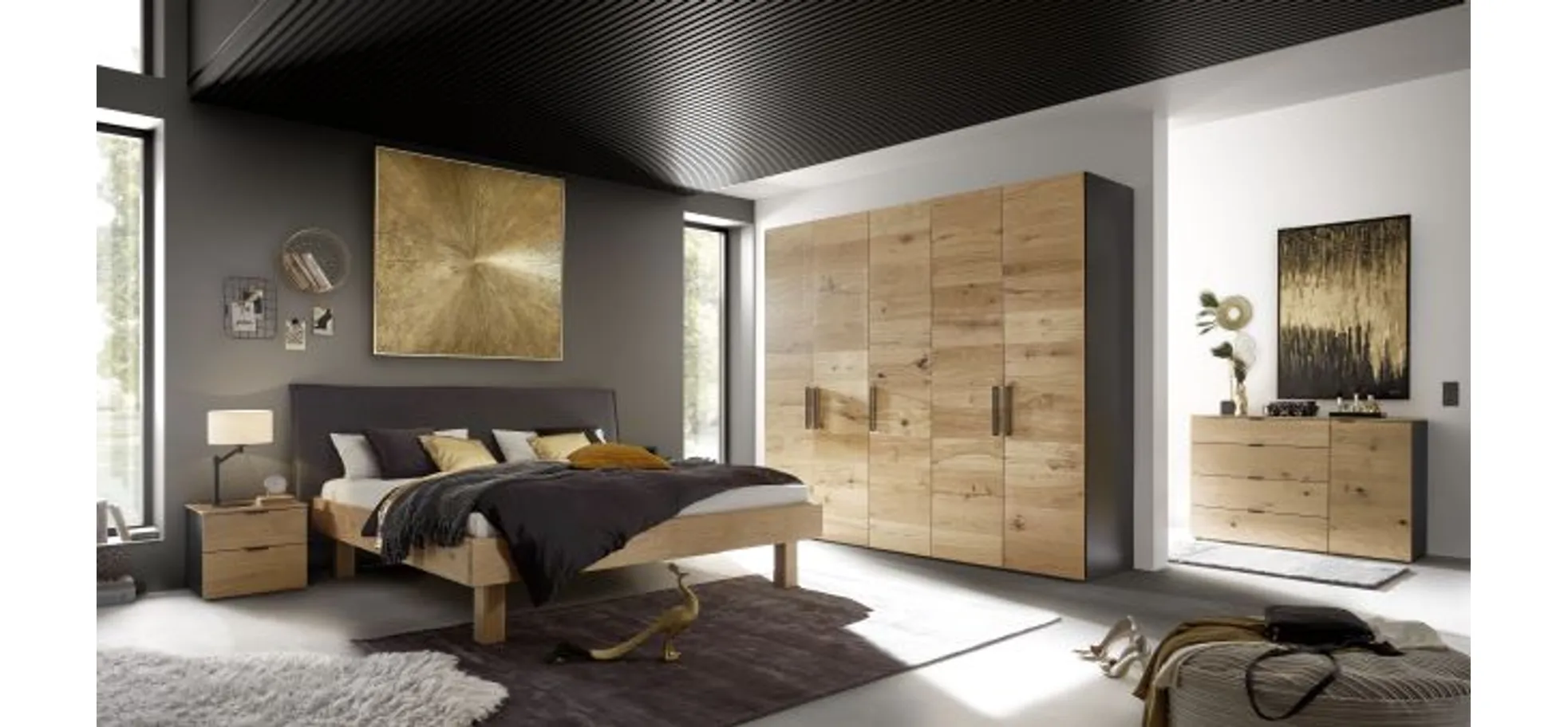 Drehtürenschrank JOIN IT- B ca. 252 cm., Schwarz, Eiche, Natur, Bretteroptik