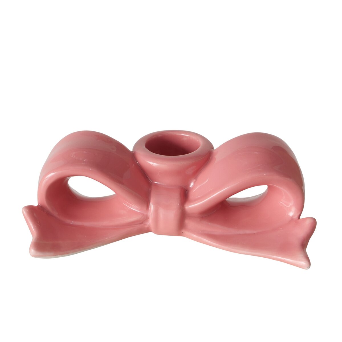 Kerzenleuchter Bow, Schleife - H 4,00 cm, L 11,80 cm, Steinzeug pink