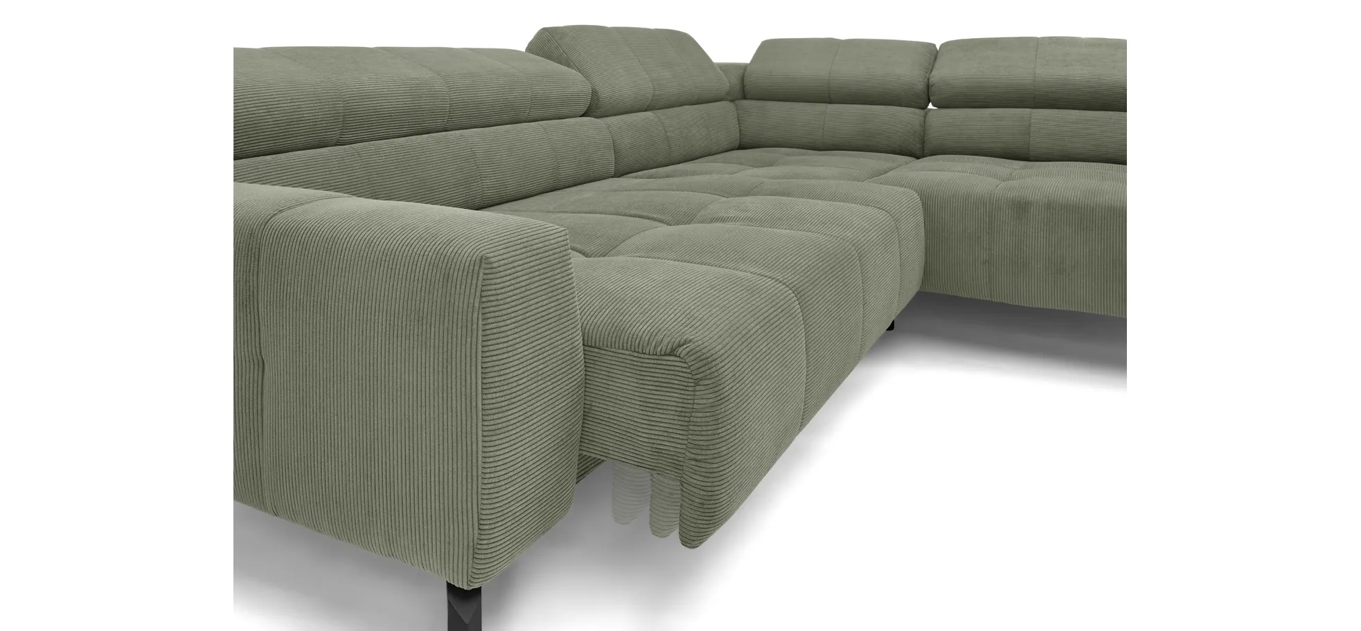  Ecksofa COLLEEN - 2-Sitzer mit Ecke rechts, Sitzvorzug motorisch, Feincord, Olive
