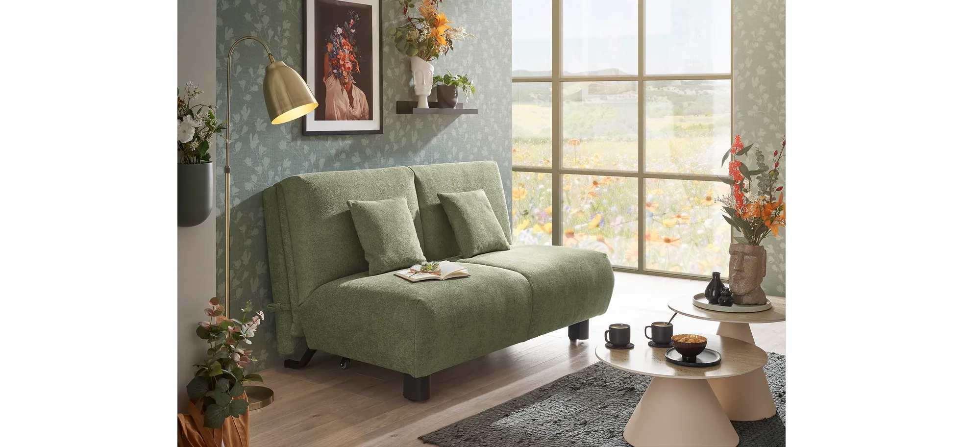Faltsofa EBBY - 2-Sitzer ohne Armlehne, 140 cm inkl. Schlaffunktion/Relaxfunktion, Stoff, Grün Faltsofa EBBY - 2-Sitzer ohne Armlehne, 140 cm inkl. Schlaffunktion/Relaxfunktion, Stoff, Grün