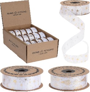 Geschenkband 2,5X500 CM WEISS GOLD