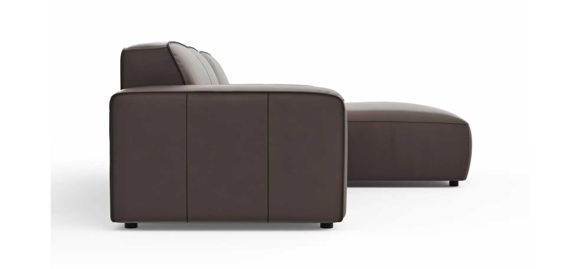 Ecksofa Denver - 2,5-Sitzer mit Longchair rechts, groß, Leder, Mocca