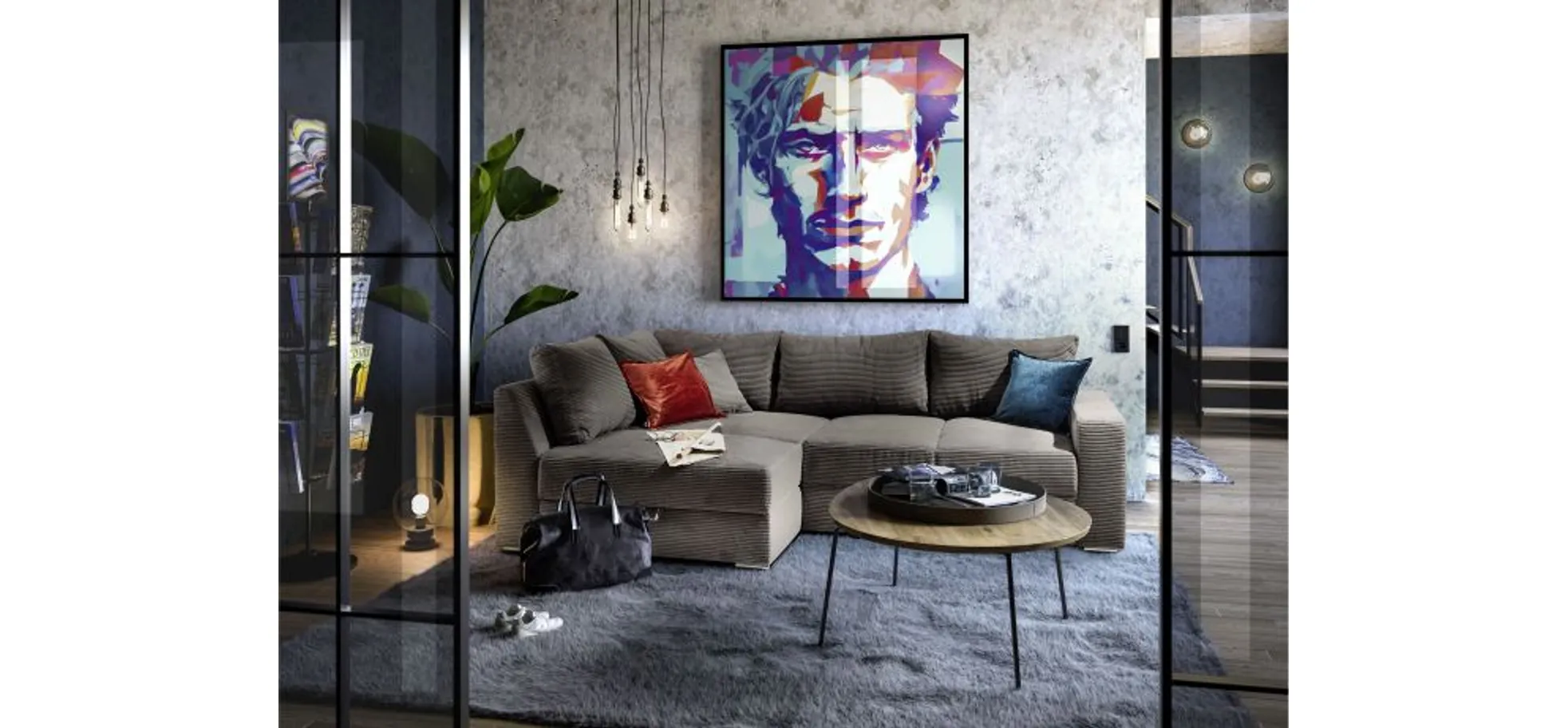 Ecksofa JANIS - 2,5-Sitzer, Ecke rechts inkl. Schlaffunktion, Stoff, Grau