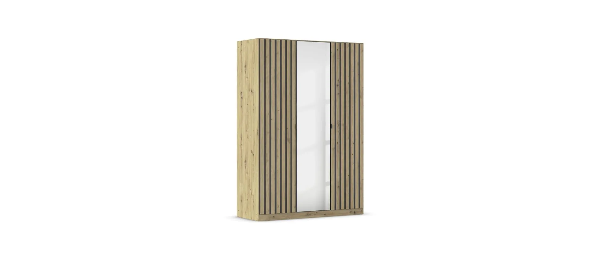 Drehtürenschrank RUERTO- B ca. 136 cm, Eiche Dekor, Dunkelgrau, Paneel, Eiche Dekor, Spiegel