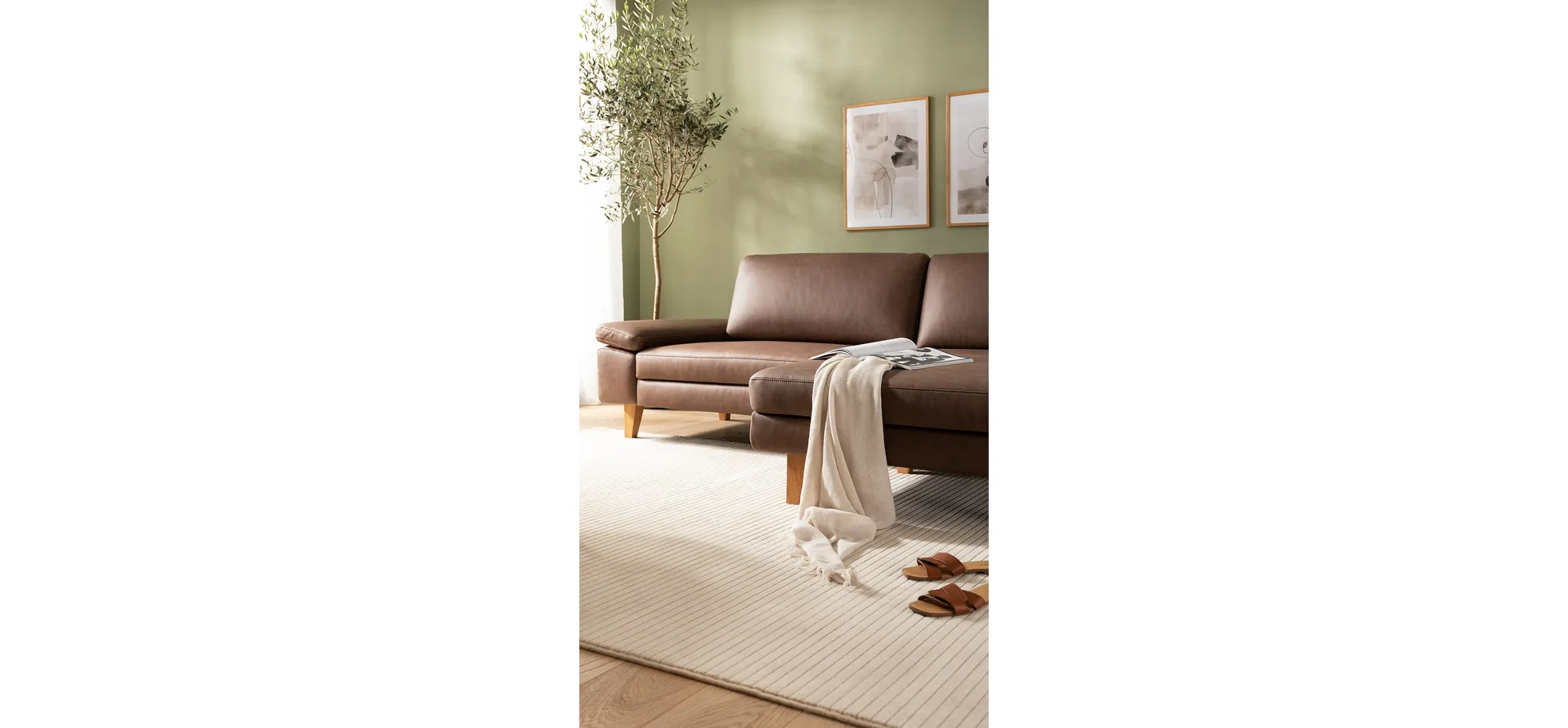 Ecksofa Houston - 1,75-Sitzer mit Longchair groß rechts, inkl. Sitztiefenverstellung und Armlehne klappbar, Leder, Dunkelbraun