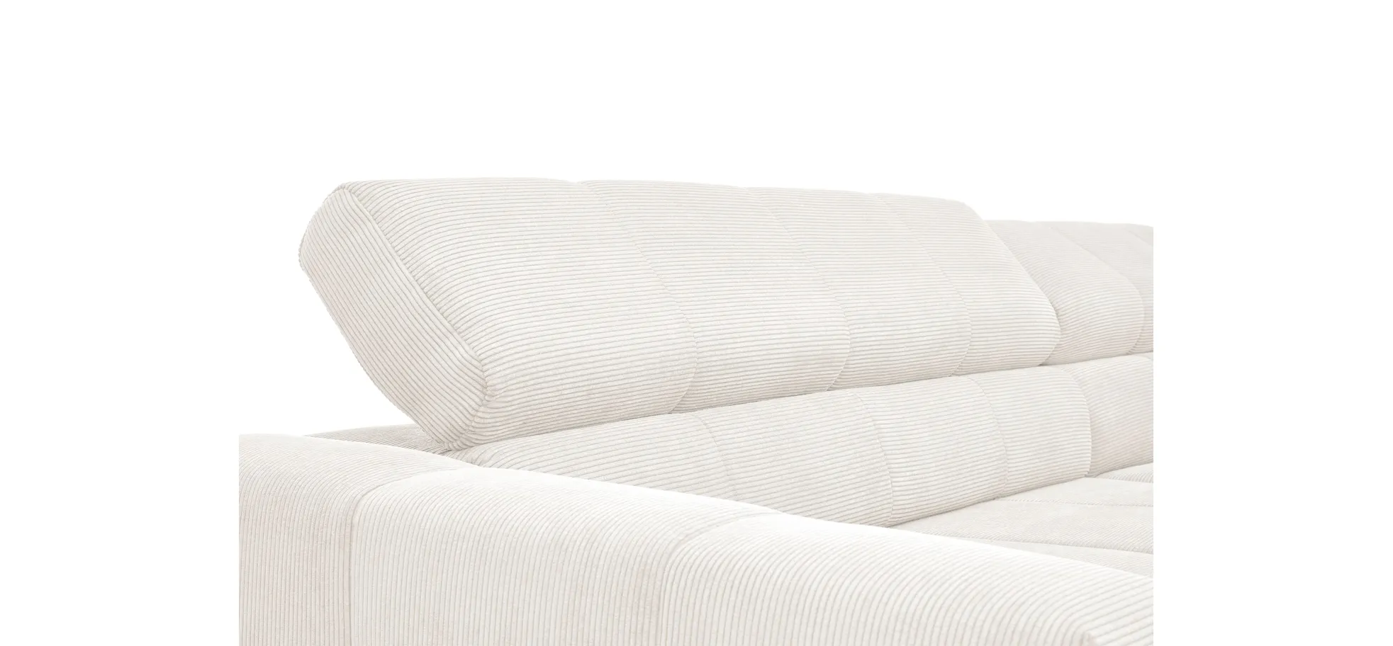  Ecksofa COLLEEN - 2-Sitzer mit Ecke rechts, Sitzvorzug motorisch, Feincord, Weiß