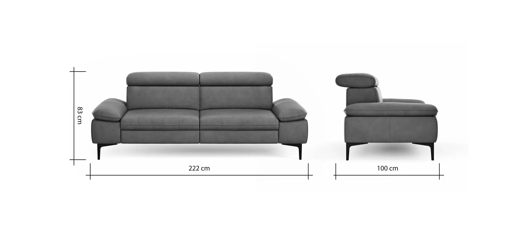 Sofa Felipa - 3-Sitzer inkl. Kopfteil verstellbar, Leder, Olive