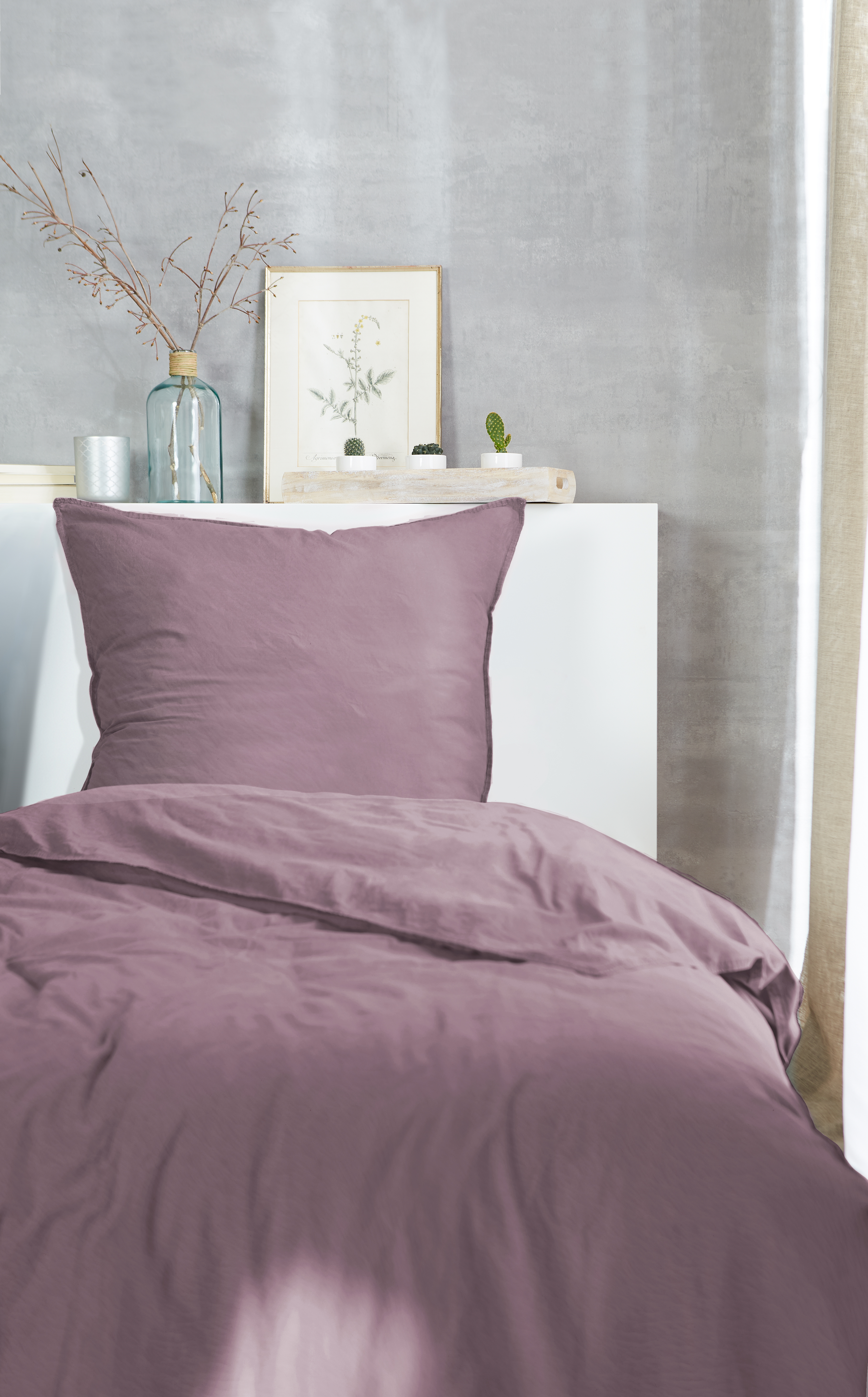 Flanell-Bettwäsche Stone-Washed - 155x220cm, berry