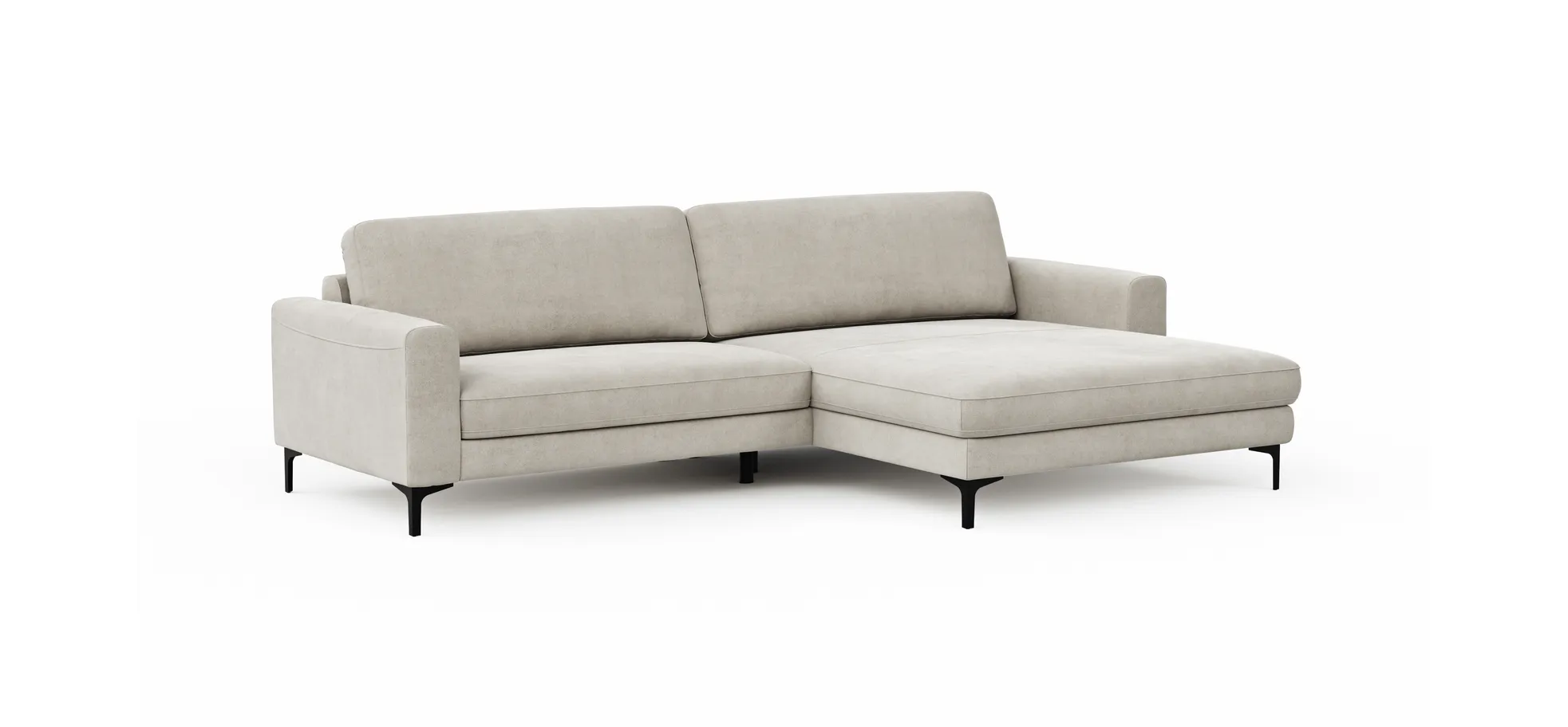 Ecksofa Oviedo - 1,5-Sitzer mit Longchair rechts inkl. Relaxfunktion (motorisch), Stoff, Natur