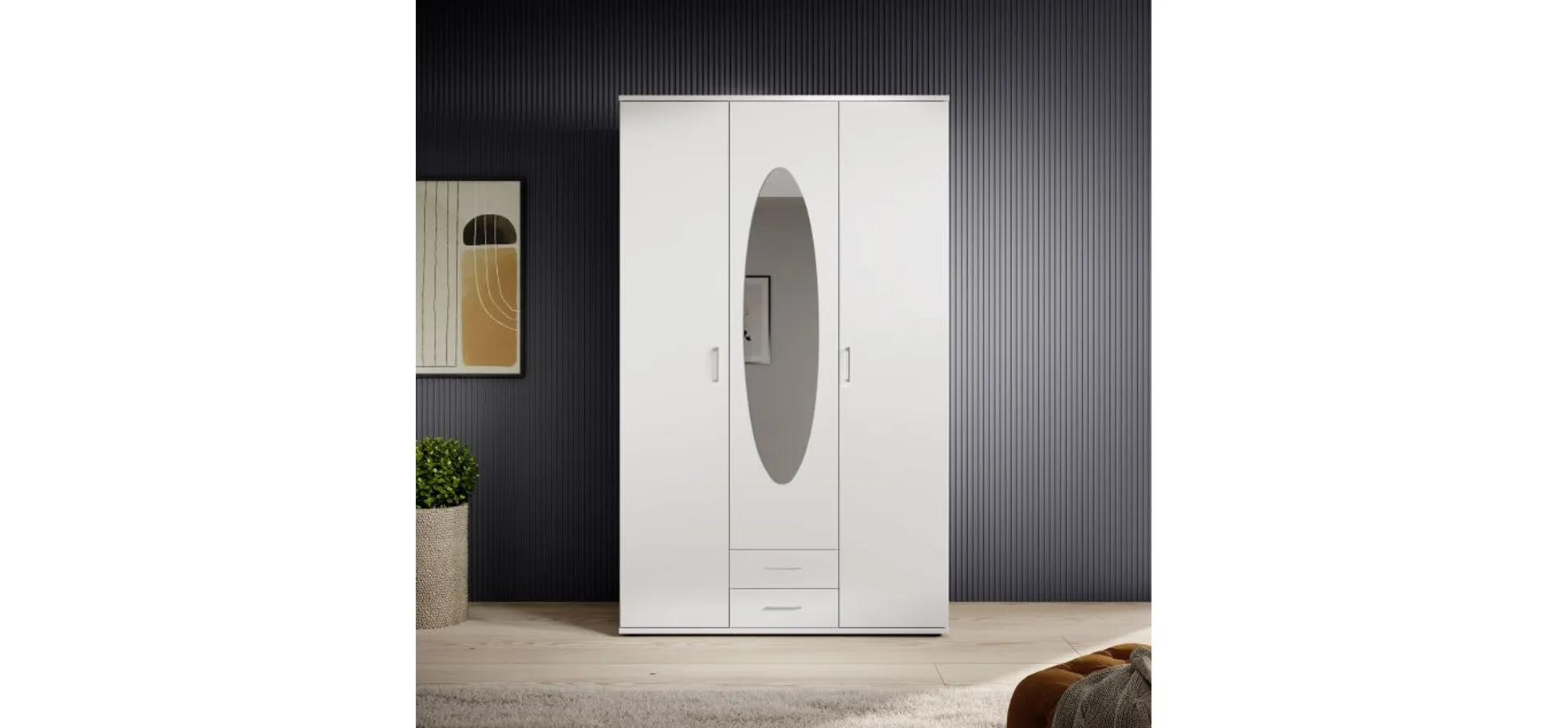 Drehtürenschrank- B ca. 120 cm, Weiß, Spiegel