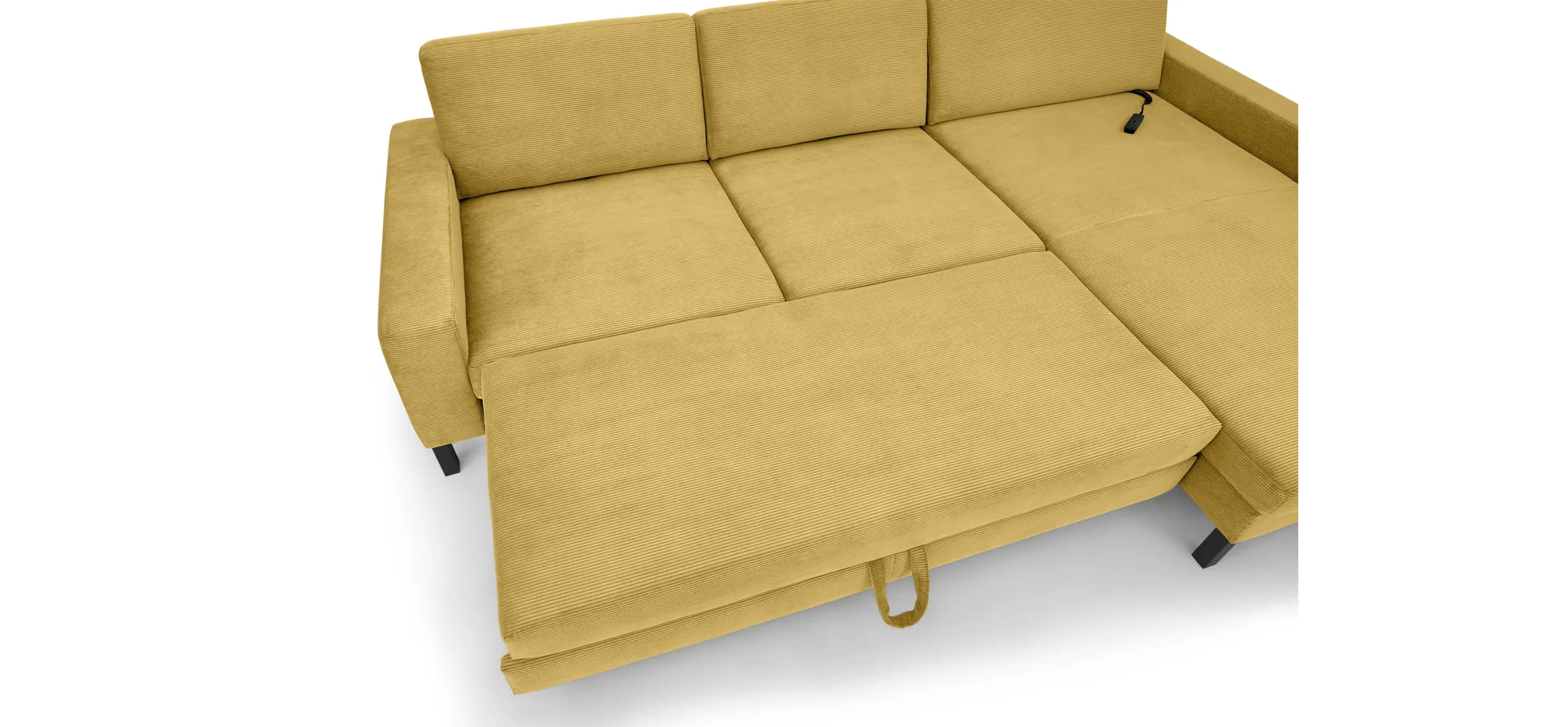  Ecksofa CALM MOVE 2.0 - 2,5-Sitzer mit Longchair rechts, Schlaffunktion, Feincord, Gold