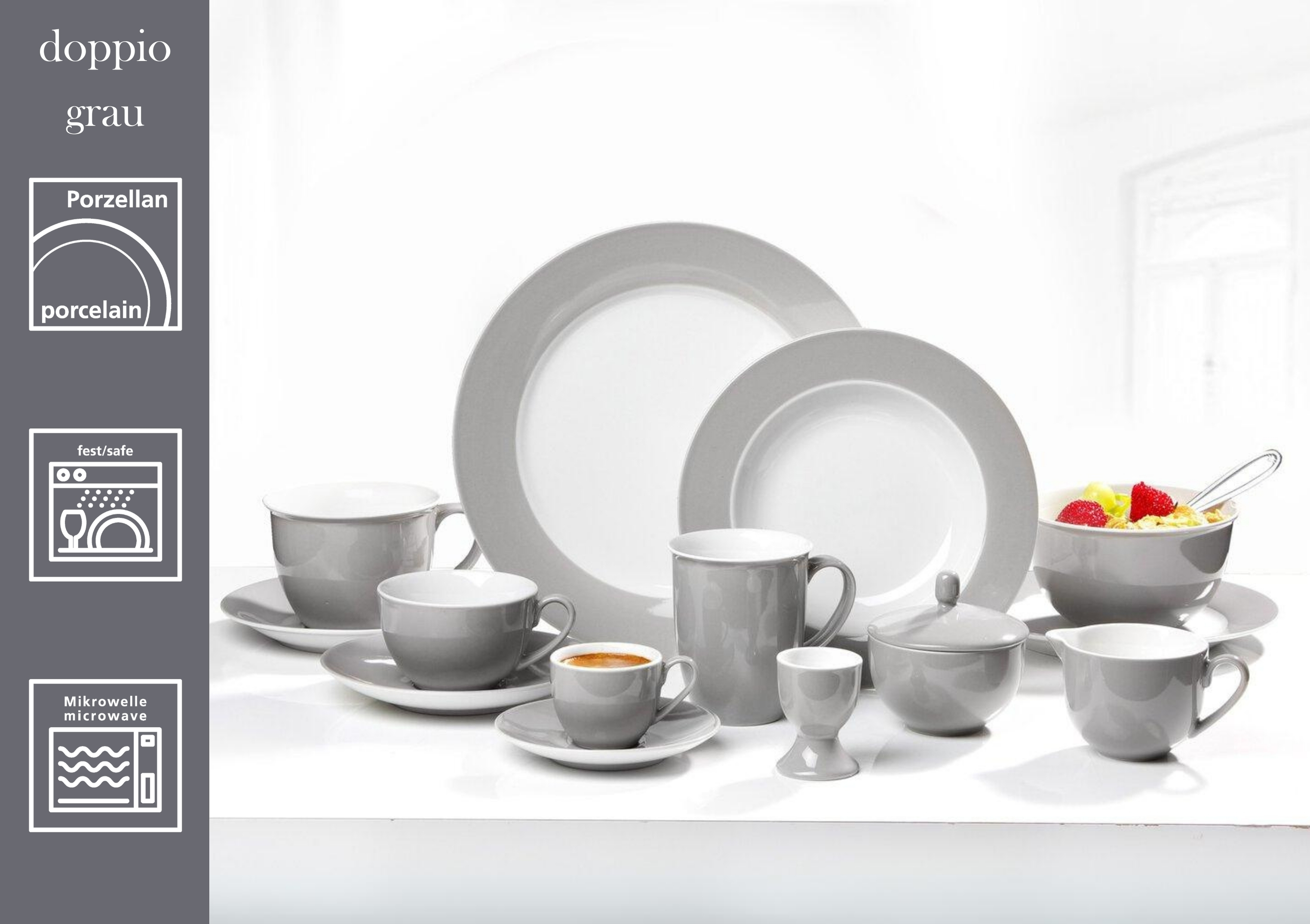 Espresso-Untertasse Doppio Grau 12 cm - Porzellan, sü