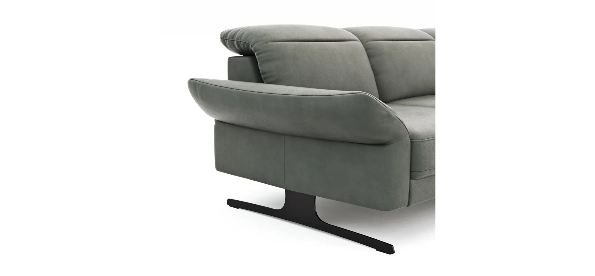 Ecksofa Rockport B - 2,5-Sitzer mit Longchair rechts inkl. Kopfteil/Sitztiefe/Armlehne verstellbar, Leder, Grau Ecksofa Rockport B - 2,5-Sitzer mit Longchair rechts inkl. Kopfteil/Sitztiefe/Armlehne verstellbar, Leder, Grau