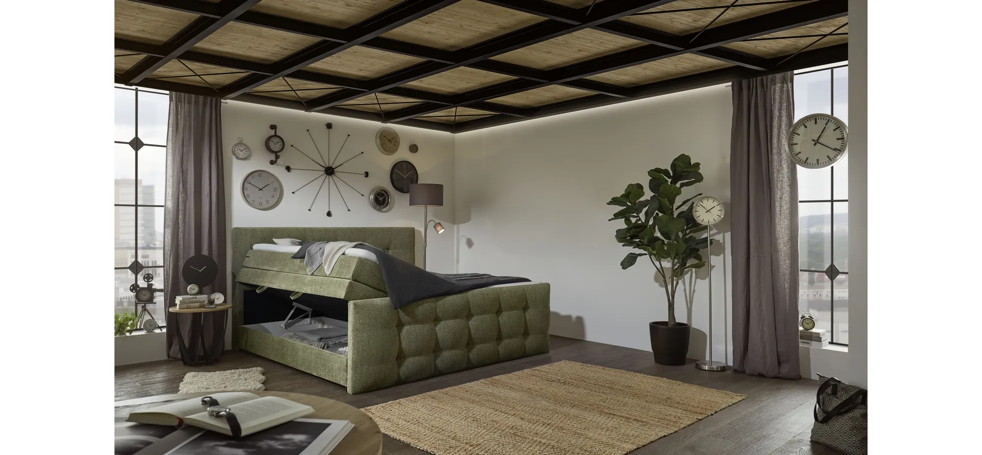 Boxspringbett, Stoff Grün - Sandrin I