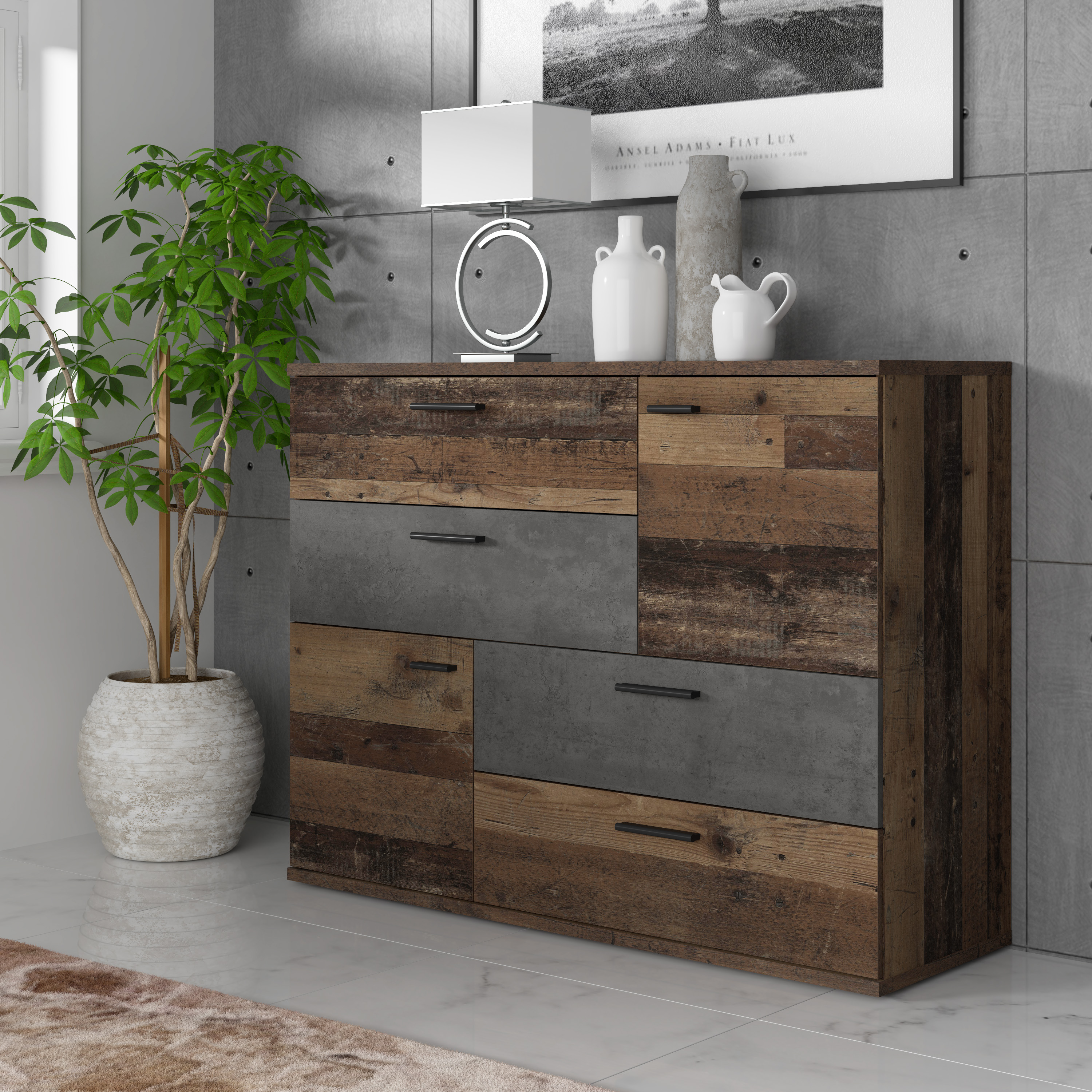 Kommode, Old Wood, dunkelgrau - Fadia
