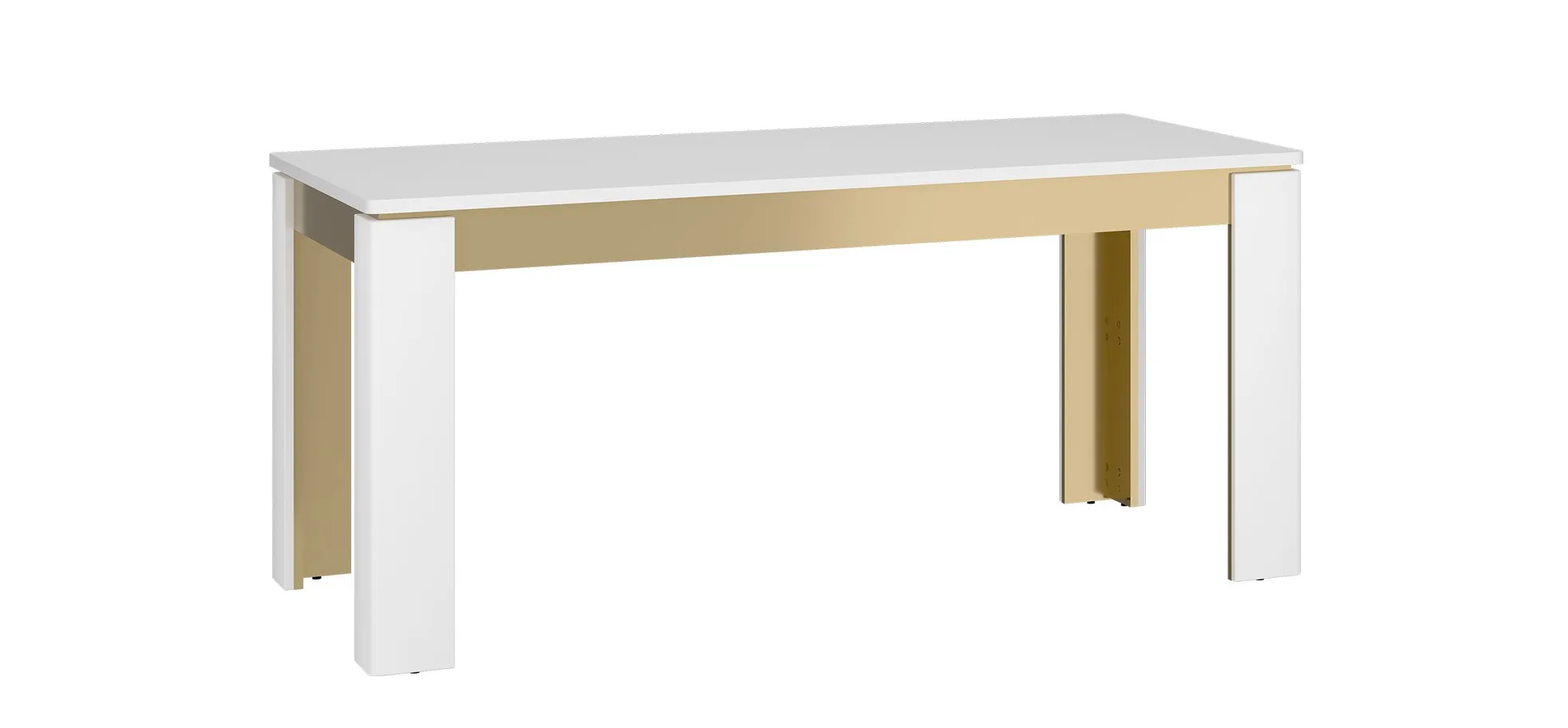 Esstisch - ausziehbar, LB ca. 160x90 cm, Alpinweiß, Goldfarben, Weiß Hochglanz