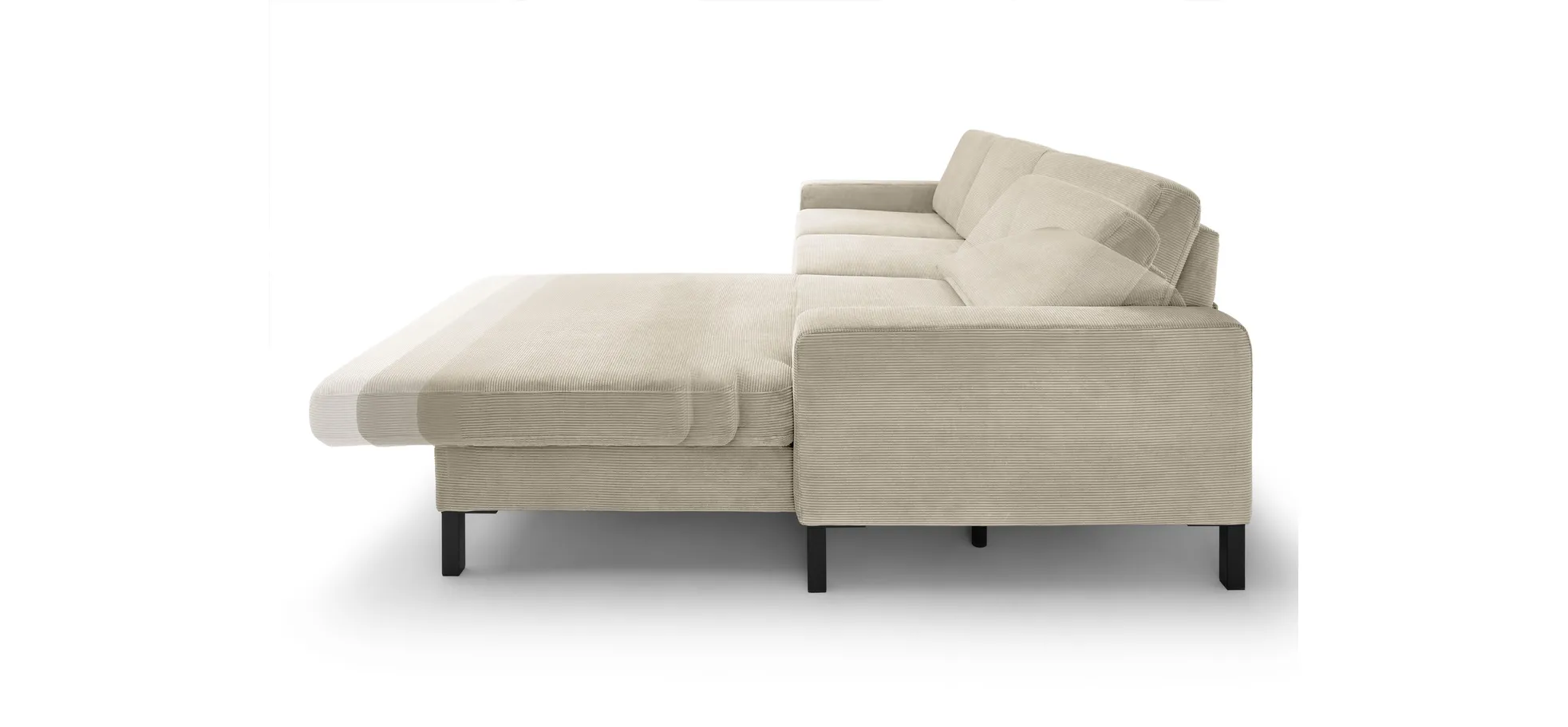  Ecksofa CALM MOVE 2.0 - 2,5-Sitzer mit Longchair rechts, Schlaffunktion, Feincord, Sand