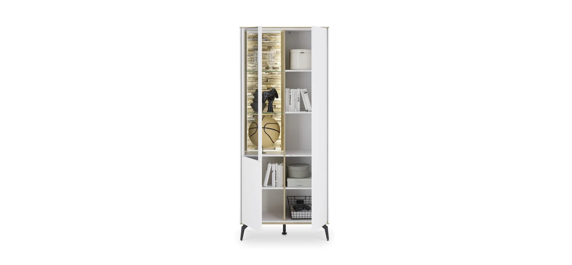 Vitrine - B ca. 81 cm, Weiß, Asteiche, Schwarz Vitrine - B ca. 81 cm, Weiß, Asteiche, Schwarz
