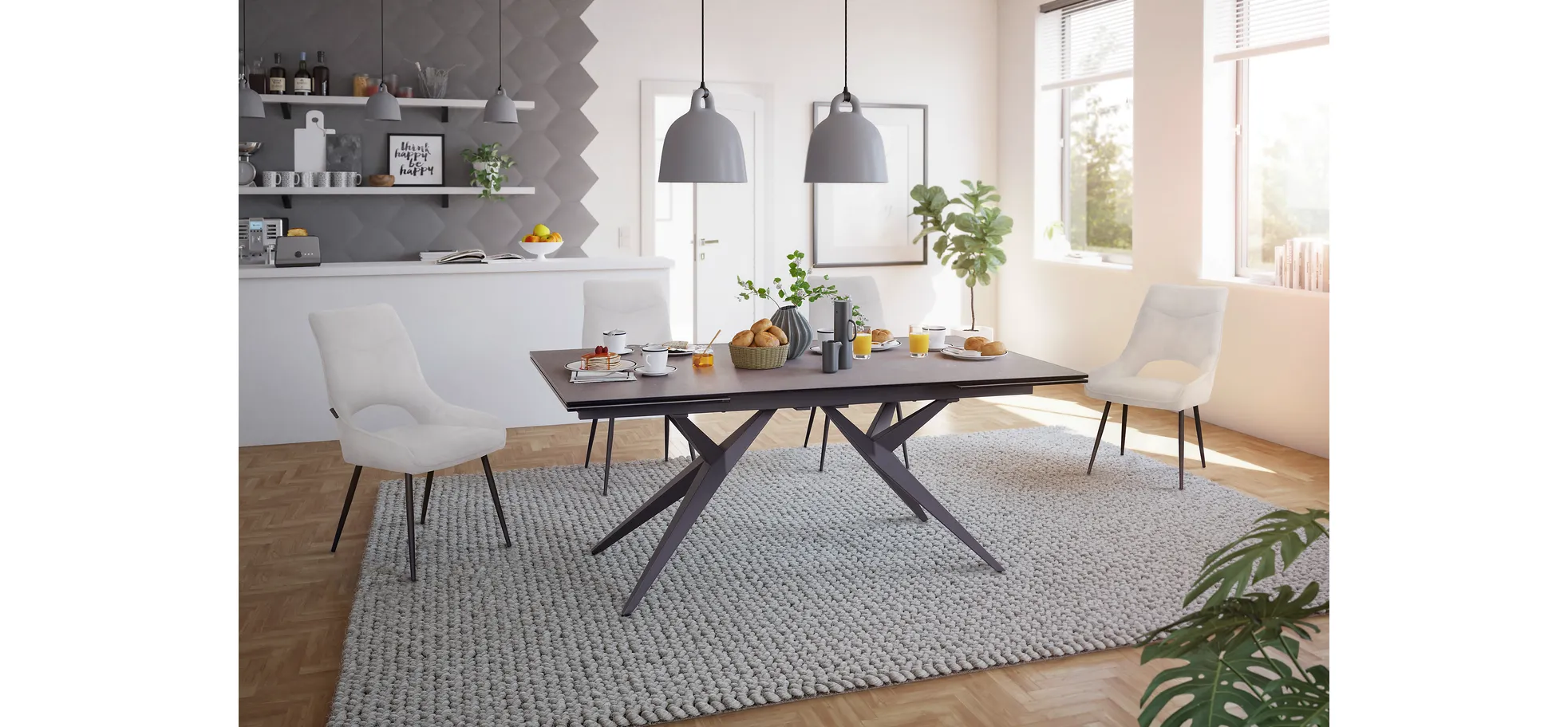 Esstisch, Glaskeramik dunkelgrau, ausziehbar - Michela