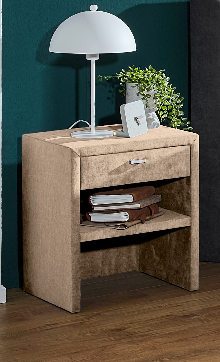 Nachtkonsole, Stoff beige, mit Glasplatte - LS25 Fianda