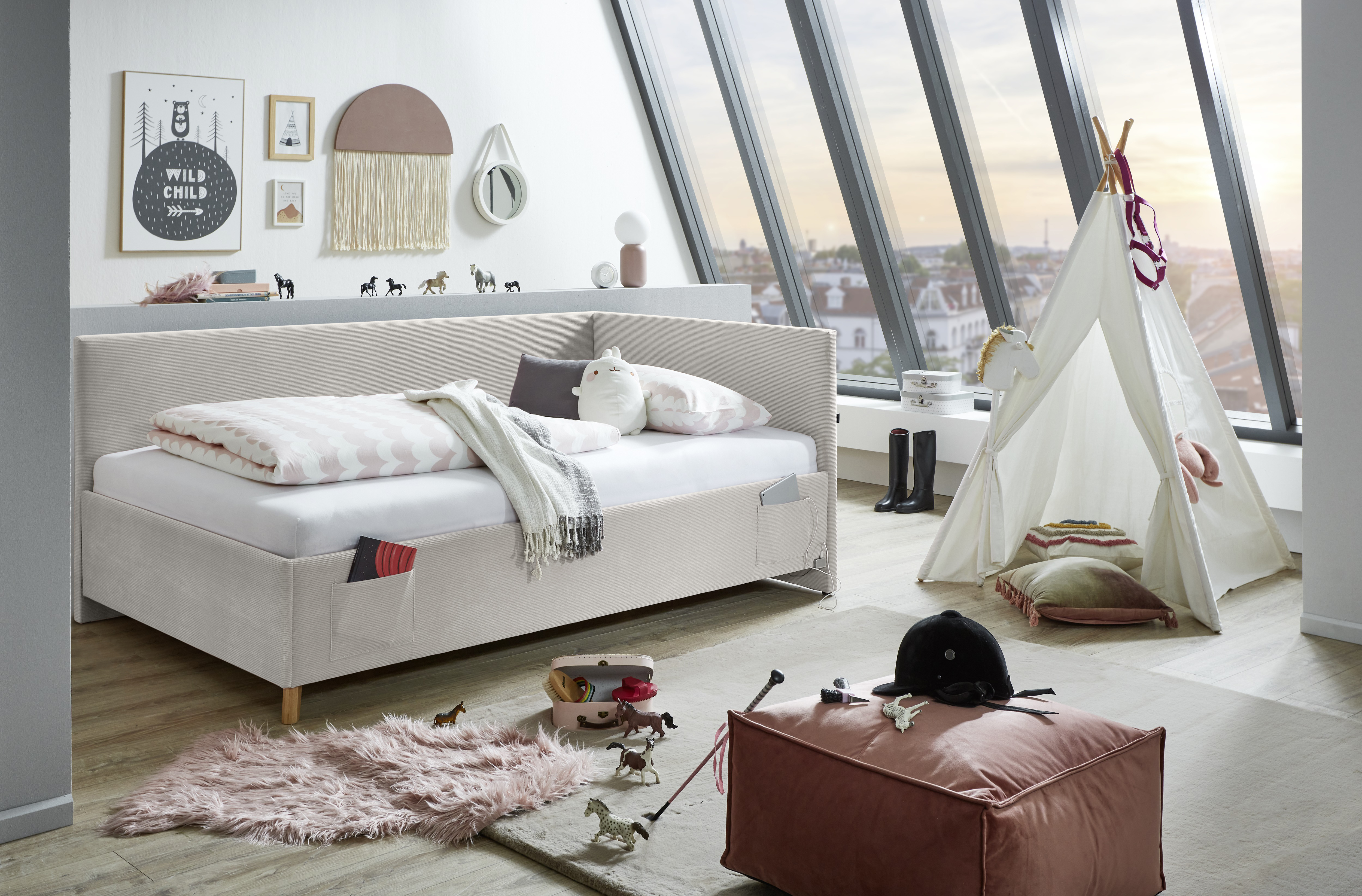 Polsterliege, Stoff nata, mit Bettkasten - MyStyle 3102
