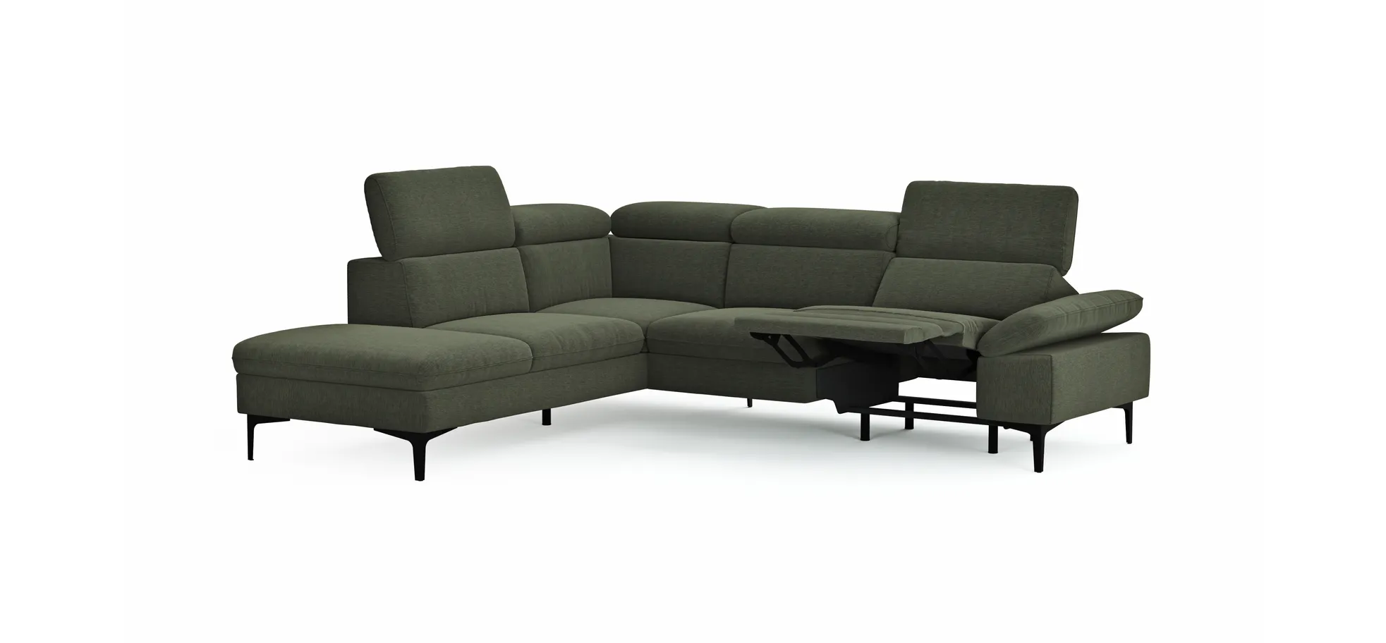 Ecksofa Felipa - Ecke links mit 2,5-Sitzer inkl. Armlehne verstellbar und Rückenlehne/Sitztiefe verstellbar (motorisch), Stoff, Dunkelgrün