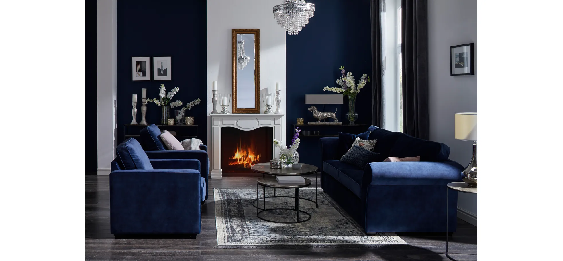 Sofa Brunswick Romantic - 3-Sitzer, Stoff, Dunkelblau
