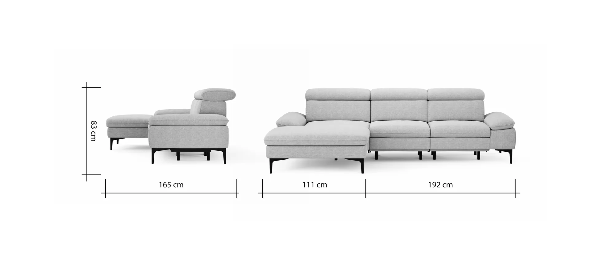 Ecksofa Felipa - Longchair links mit 2,5-Sitzer inkl. Armlehne verstellbar und Rückenlehne/Sitztiefe verstellbar (motorisch), Stoff, Natur