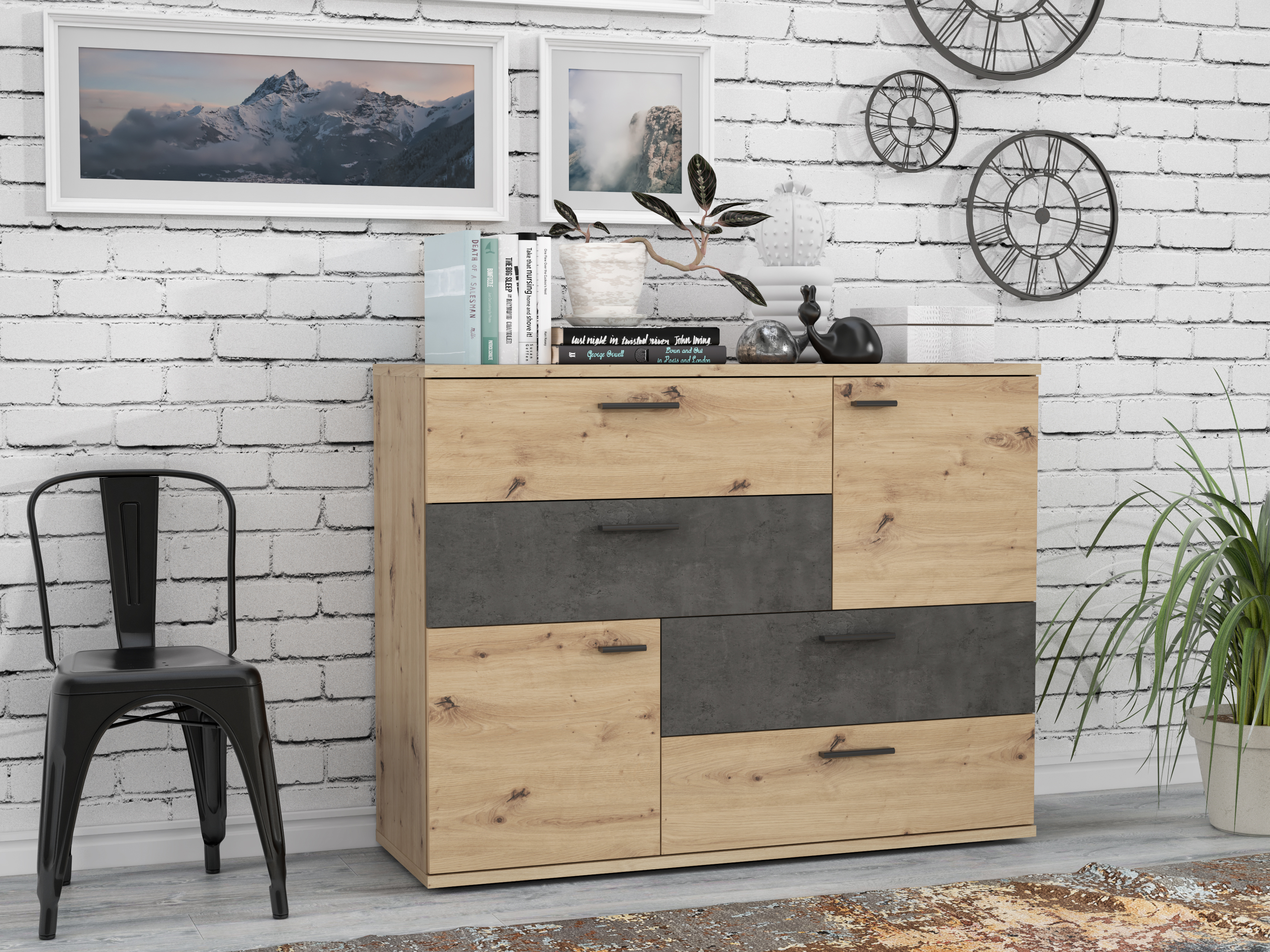 Kommode, Artisan Eiche, Dunkelgrau - Fadia