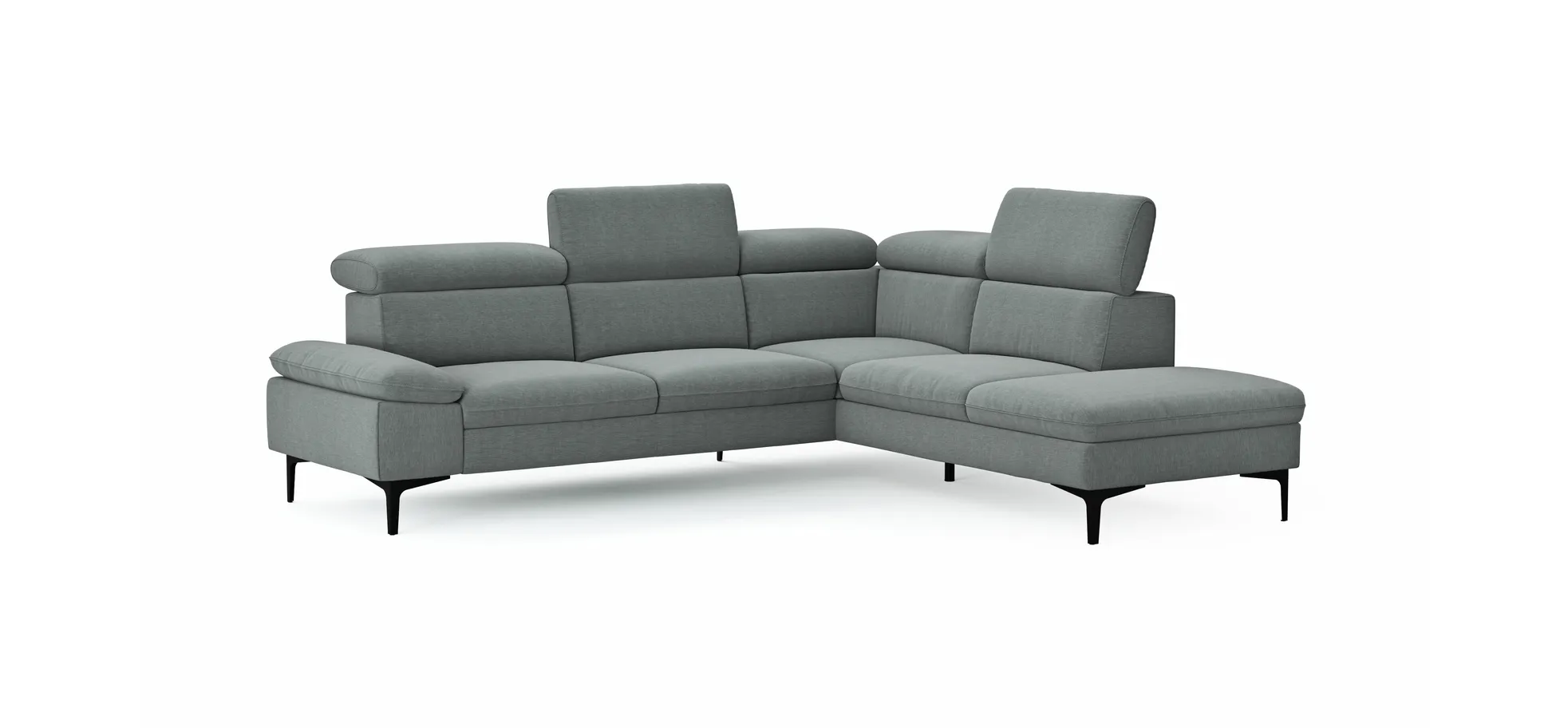 Ecksofa Felipa - 2,5-Sitzer mit Ecke rechts inkl. Kopfteil verstellbar, Stoff, Grau
