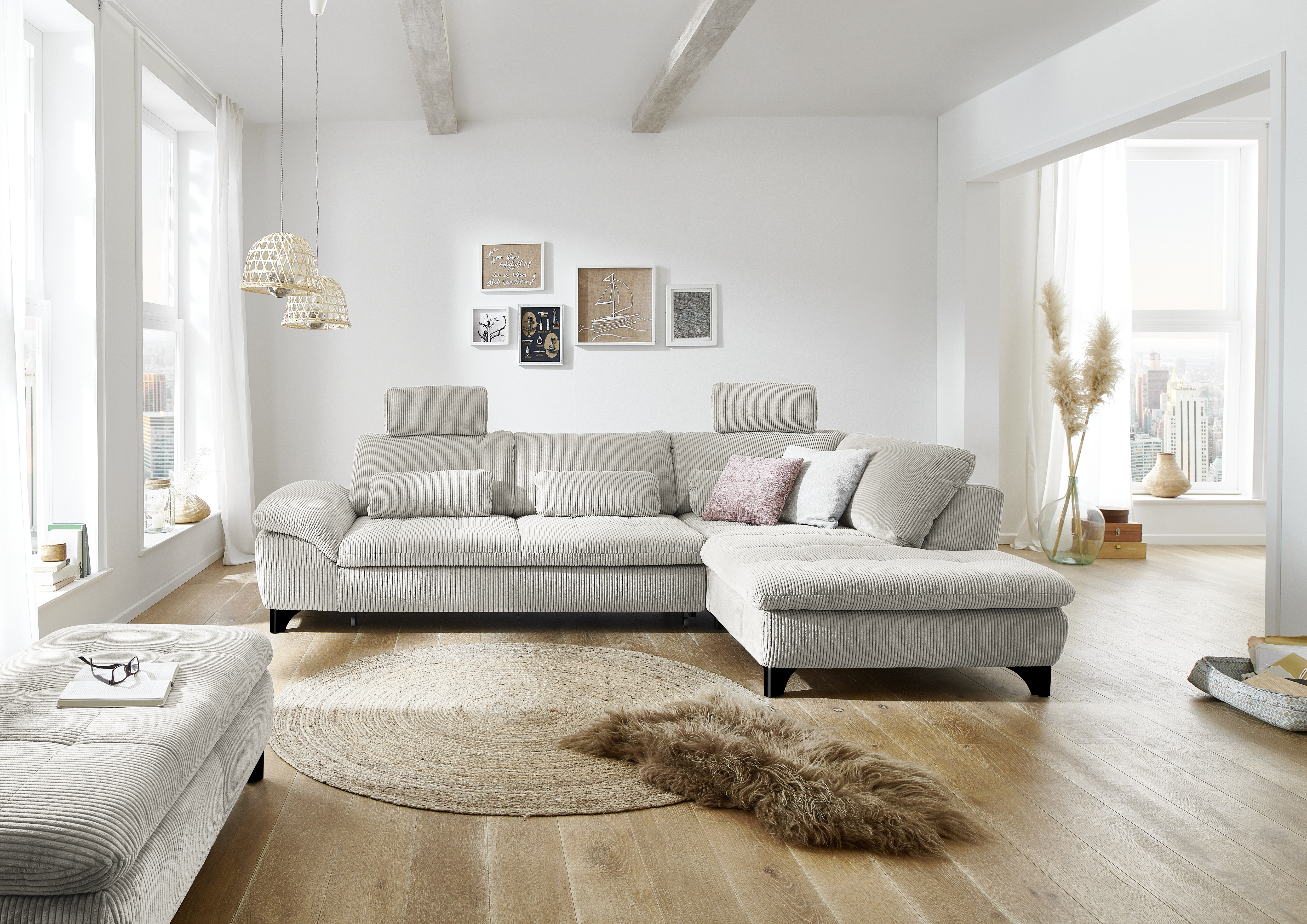 Ecksofa, Cord ecru - MyTrend346