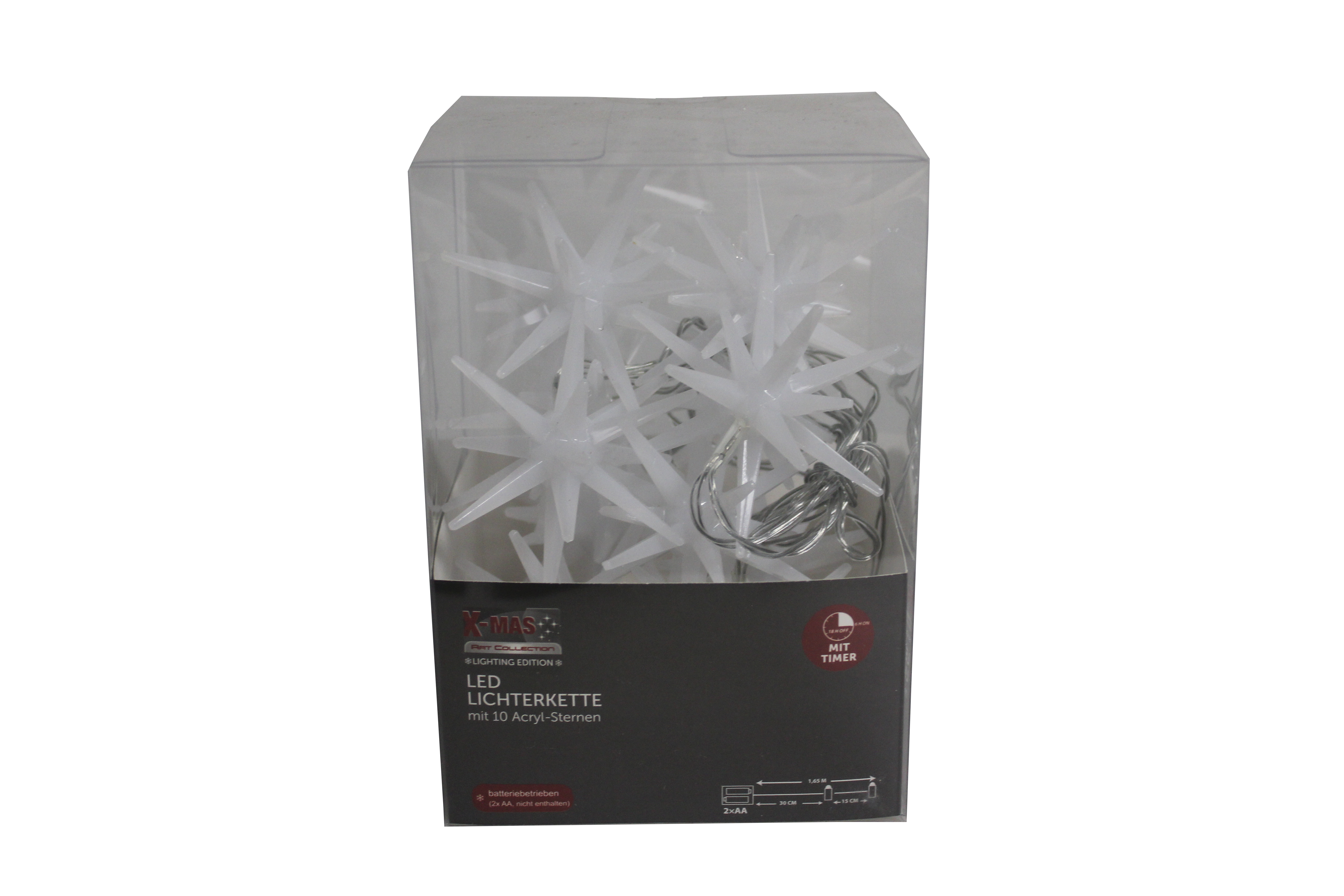 LED-Lichterkette mit 10 Sternen LED mit Timer - weiß, Batteriebet. (ohne Batt.)