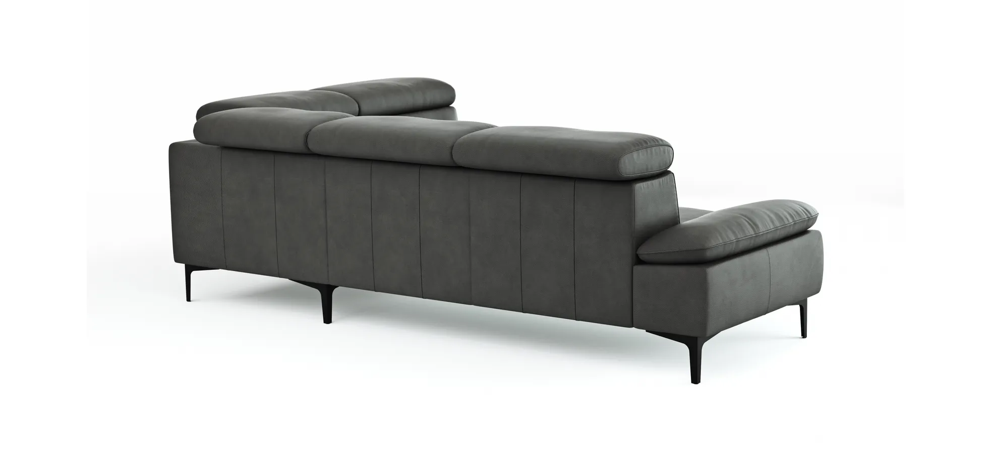 Ecksofa Felipa - 2,5-Sitzer mit Ecke rechts inkl. Kopfteil verstellbar, Leder, Grau
