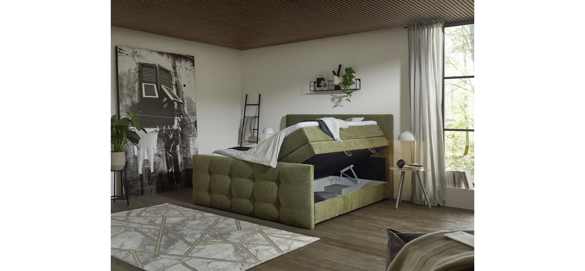 Boxspringbett, Stoff Grün - Sandrin I