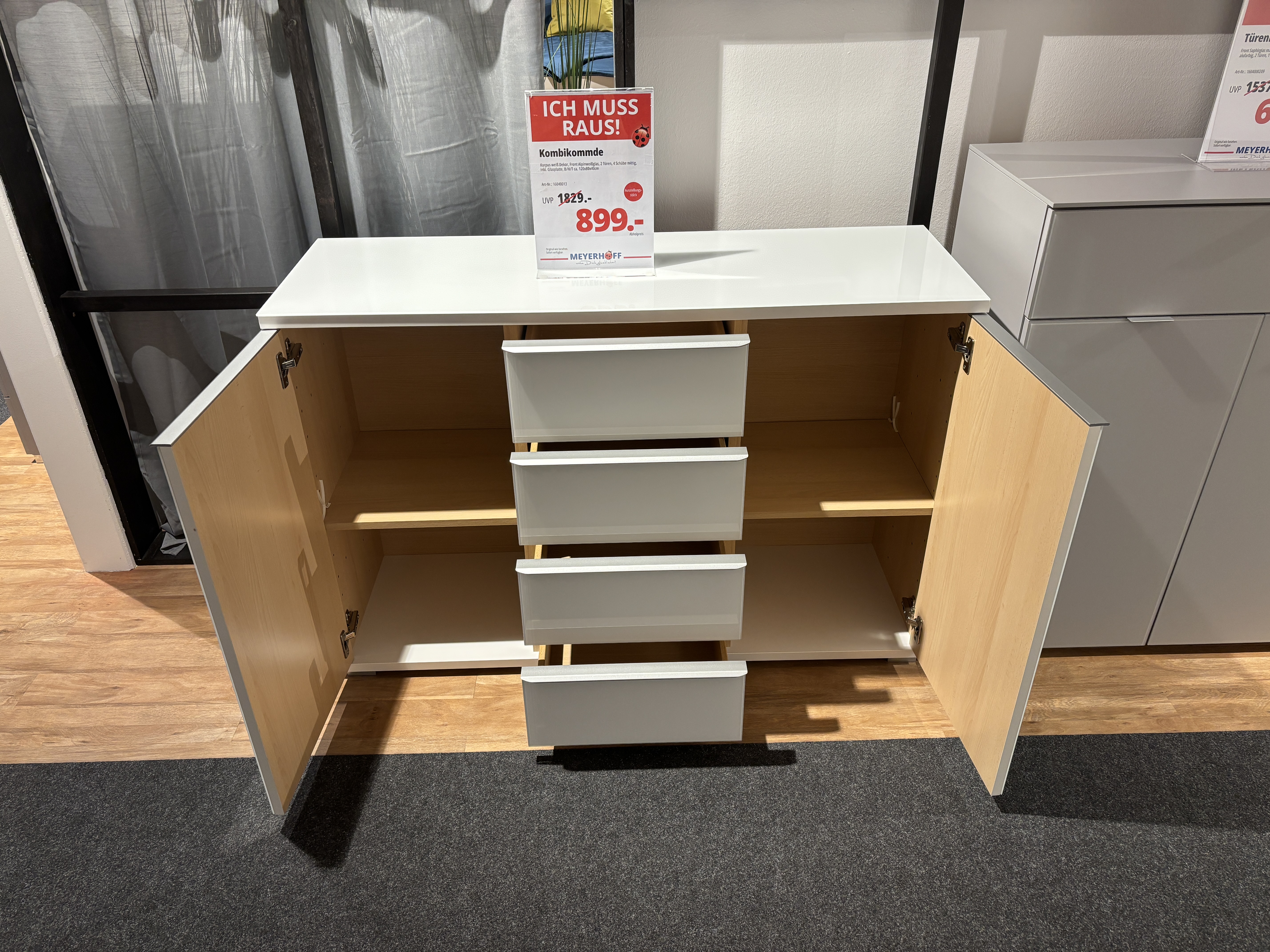 Kombikommode, weiß Dekor, Alpinweißglas - MYKON 403