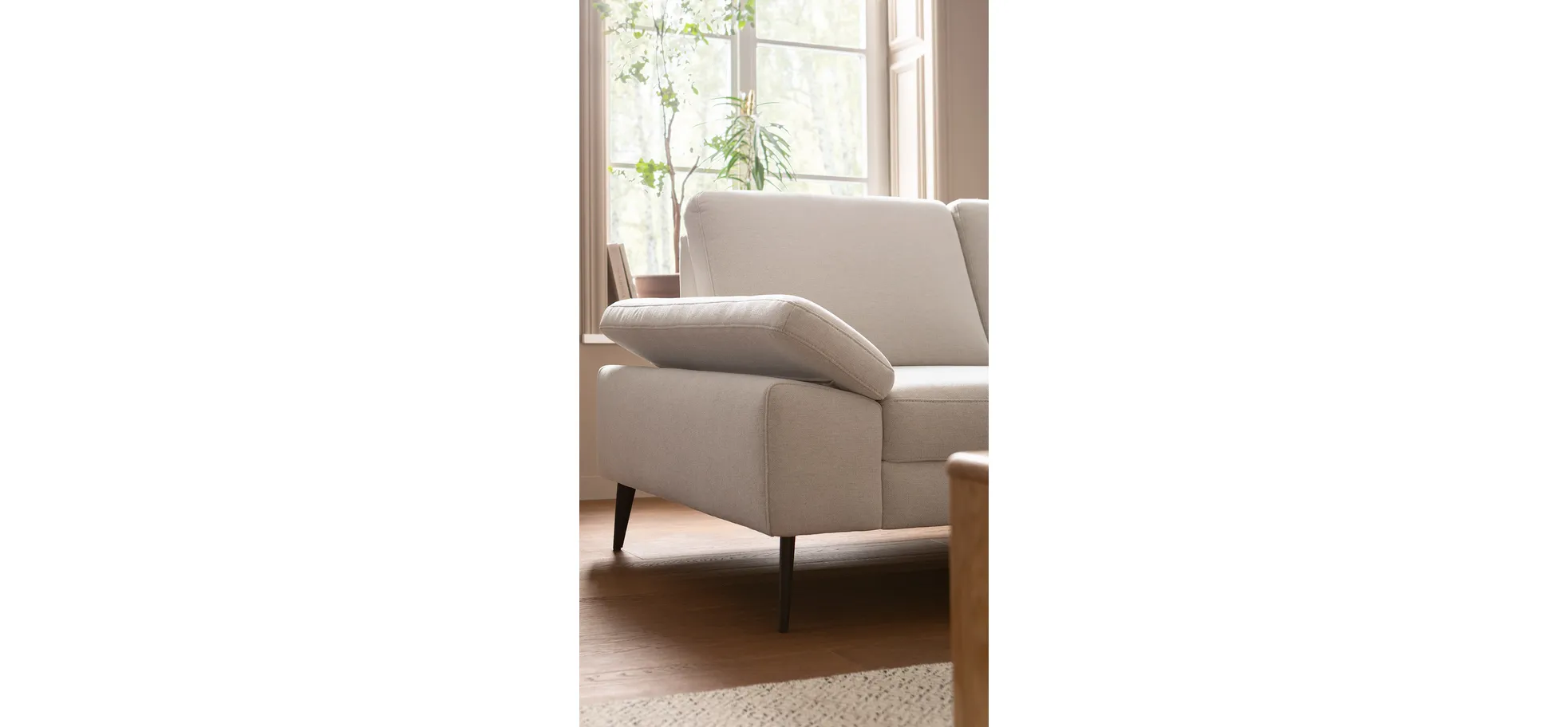 Ecksofa Houston - 2,5-Sitzer, Eckelement und 1-Sitzer mit Abschlussteil rechts,  inkl. Sitztiefenverstellung und Armlehne klappbar, Stoff, Natur