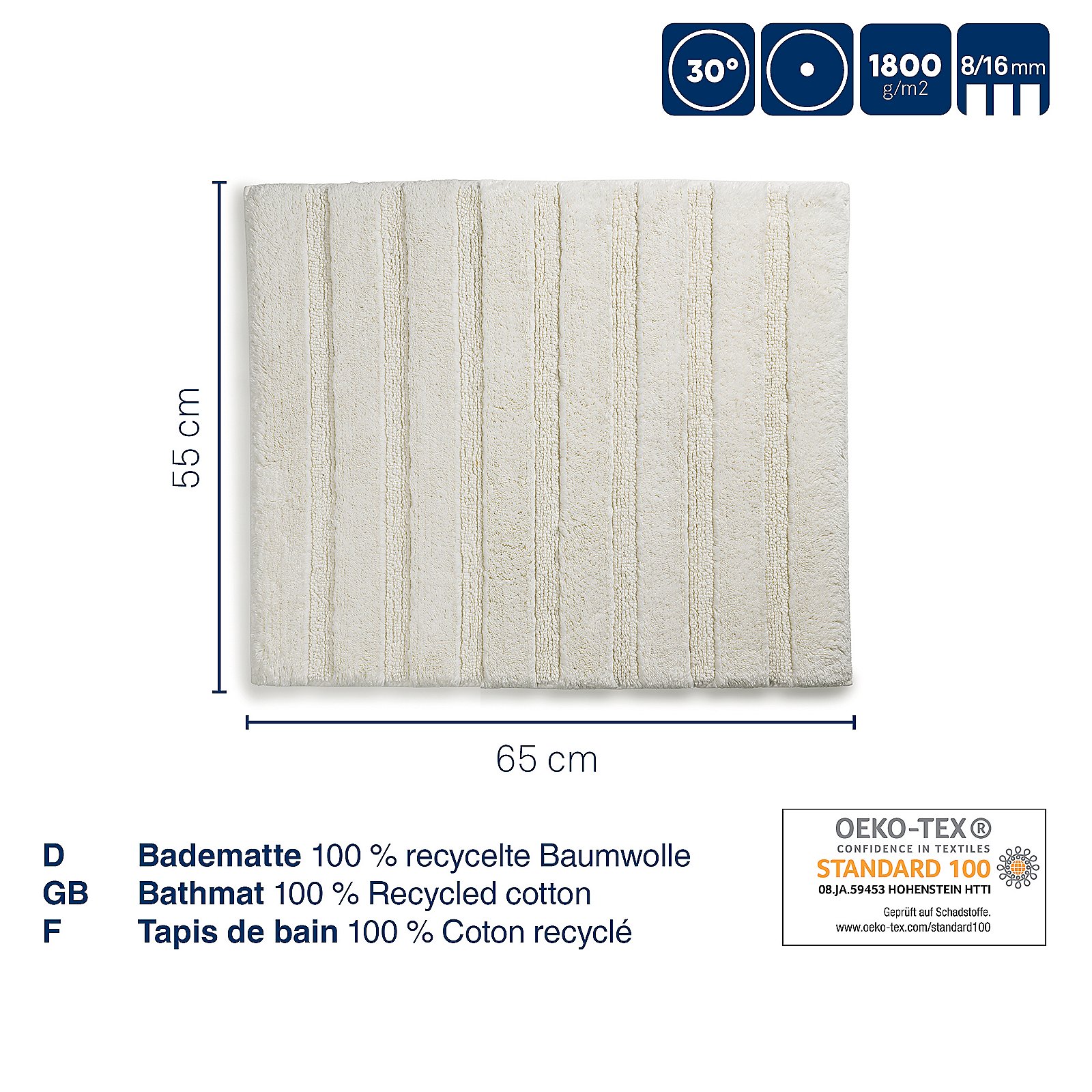 Badematte Megan 55x1,6x65 cm - 100%Baumwolle silbergrau