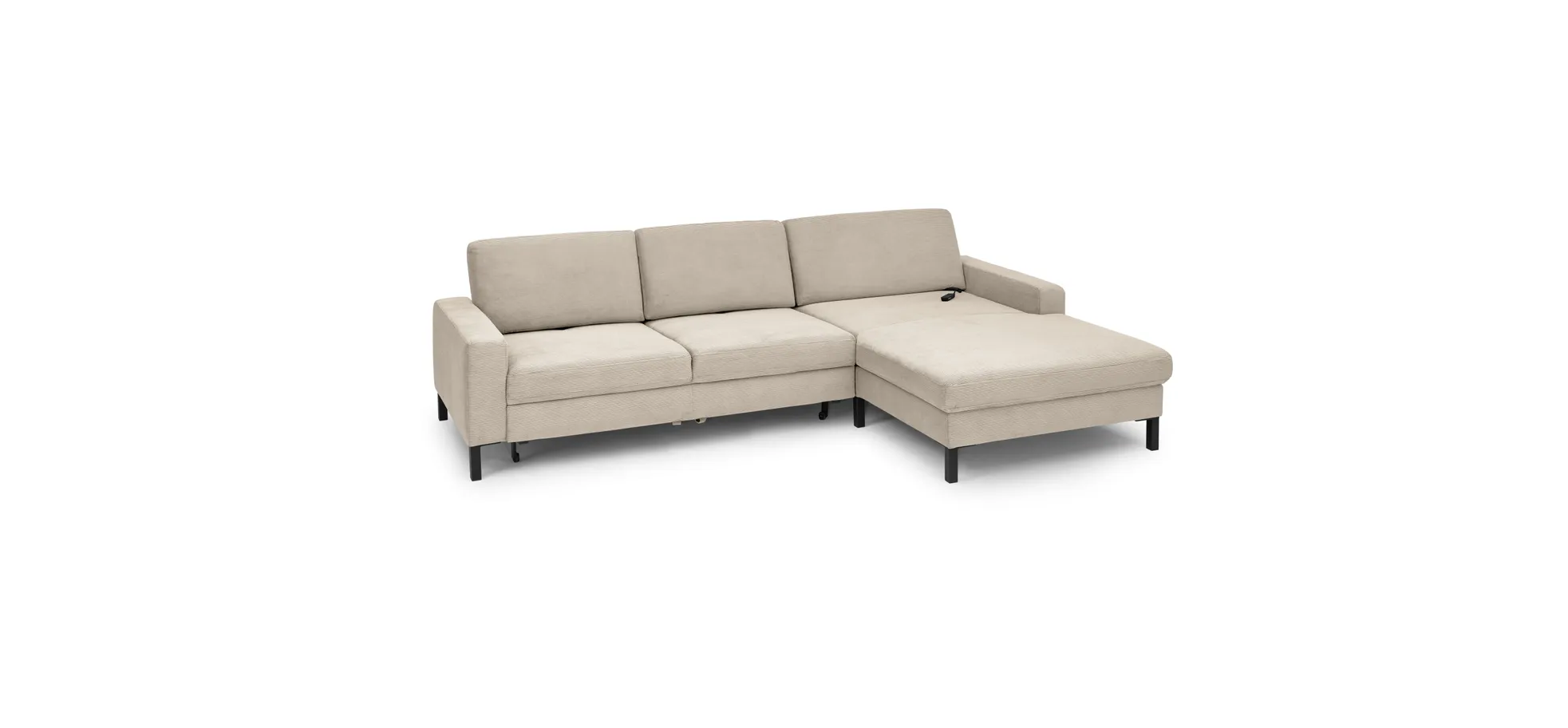  Ecksofa CALM MOVE 2.0 - 2,5-Sitzer mit Longchair rechts, Schlaffunktion, Feincord, Sand