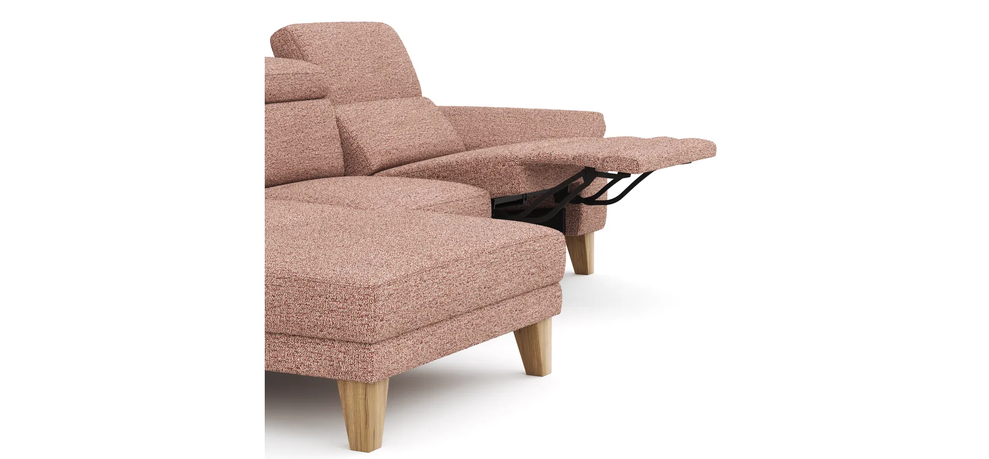 Ecksofa Hudson - Longchair links mit 2,5-Sitzer, inkl. Kopfteil/Armlehne verstellbar und Relaxfunktion (motorisch), Stoff, Kupfer