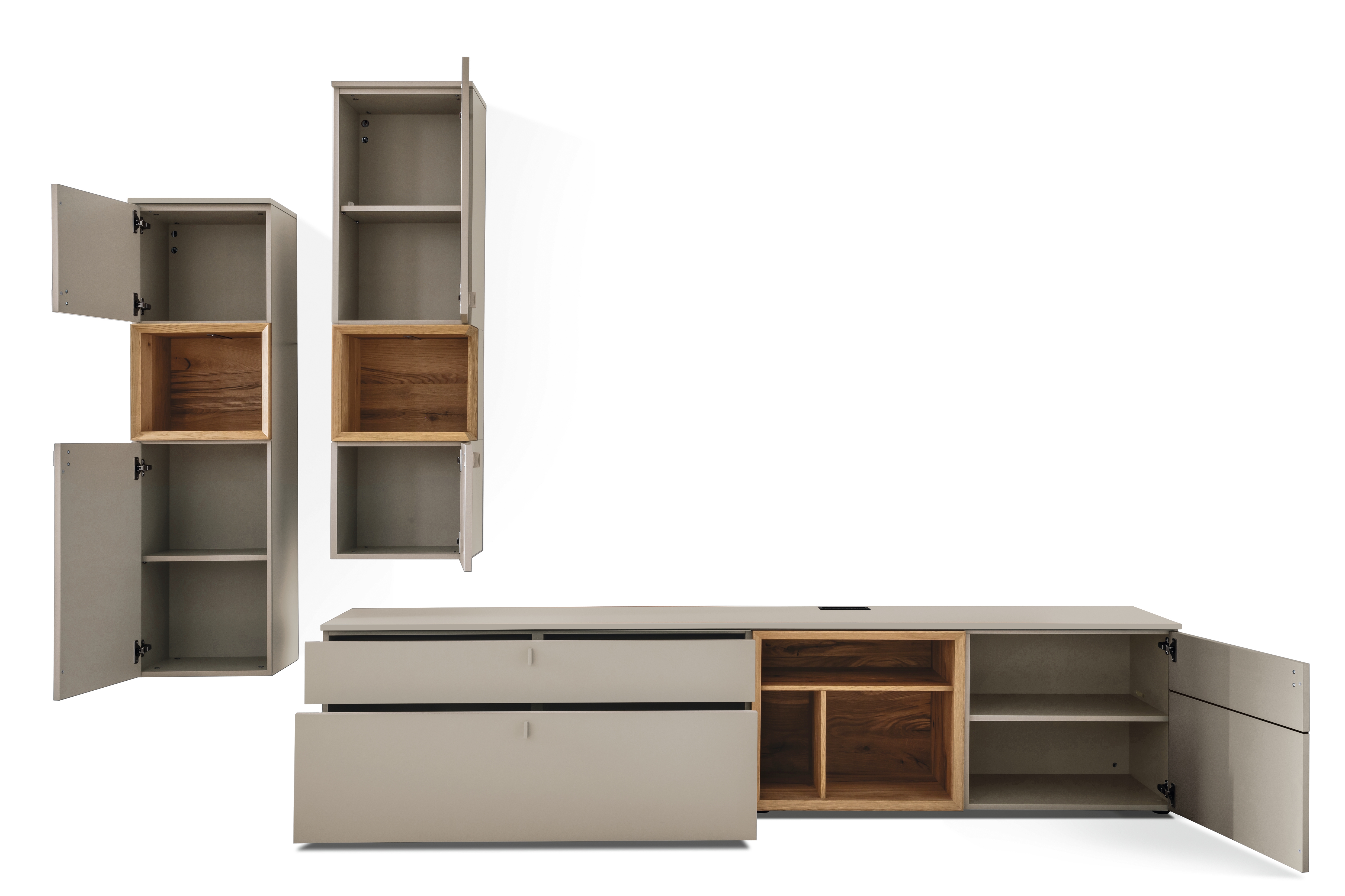 Wohnwandkombination, Lack steingrau matt - LS25 Calanda