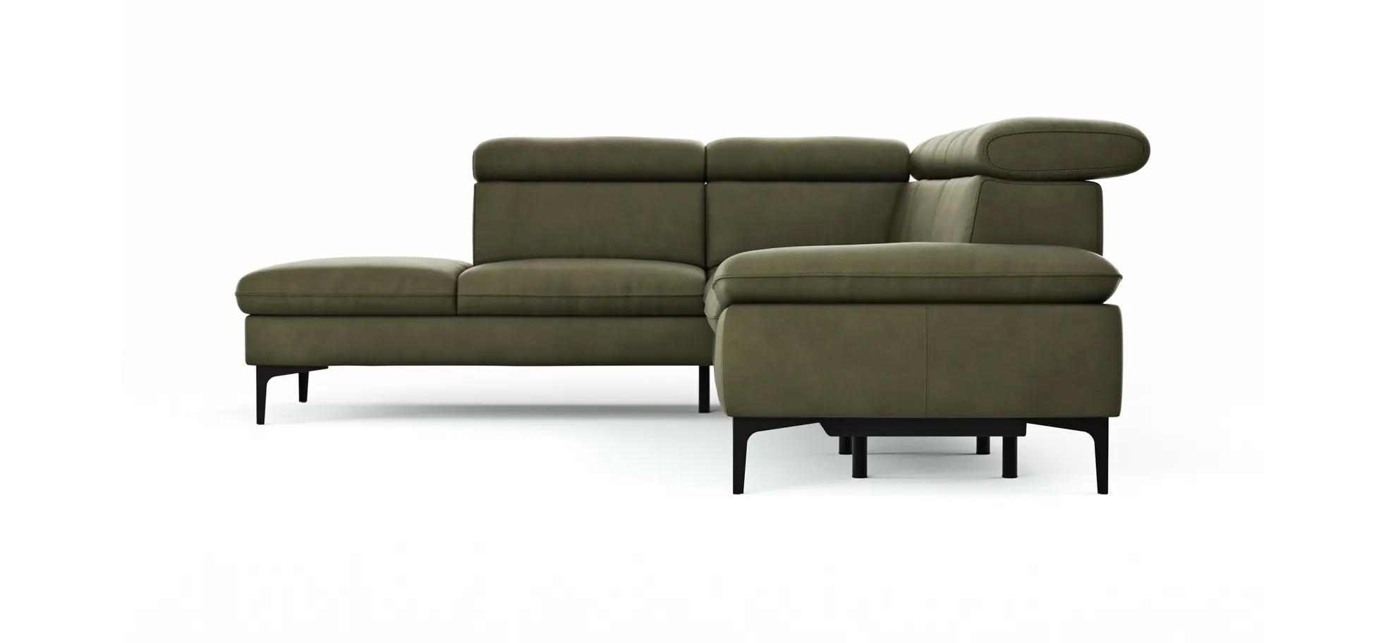 Ecksofa Felipa - Ecke links mit 2,5-Sitzer inkl. Armlehne verstellbar und Rückenlehne/Sitztiefe verstellbar (motorisch), Leder, Olive