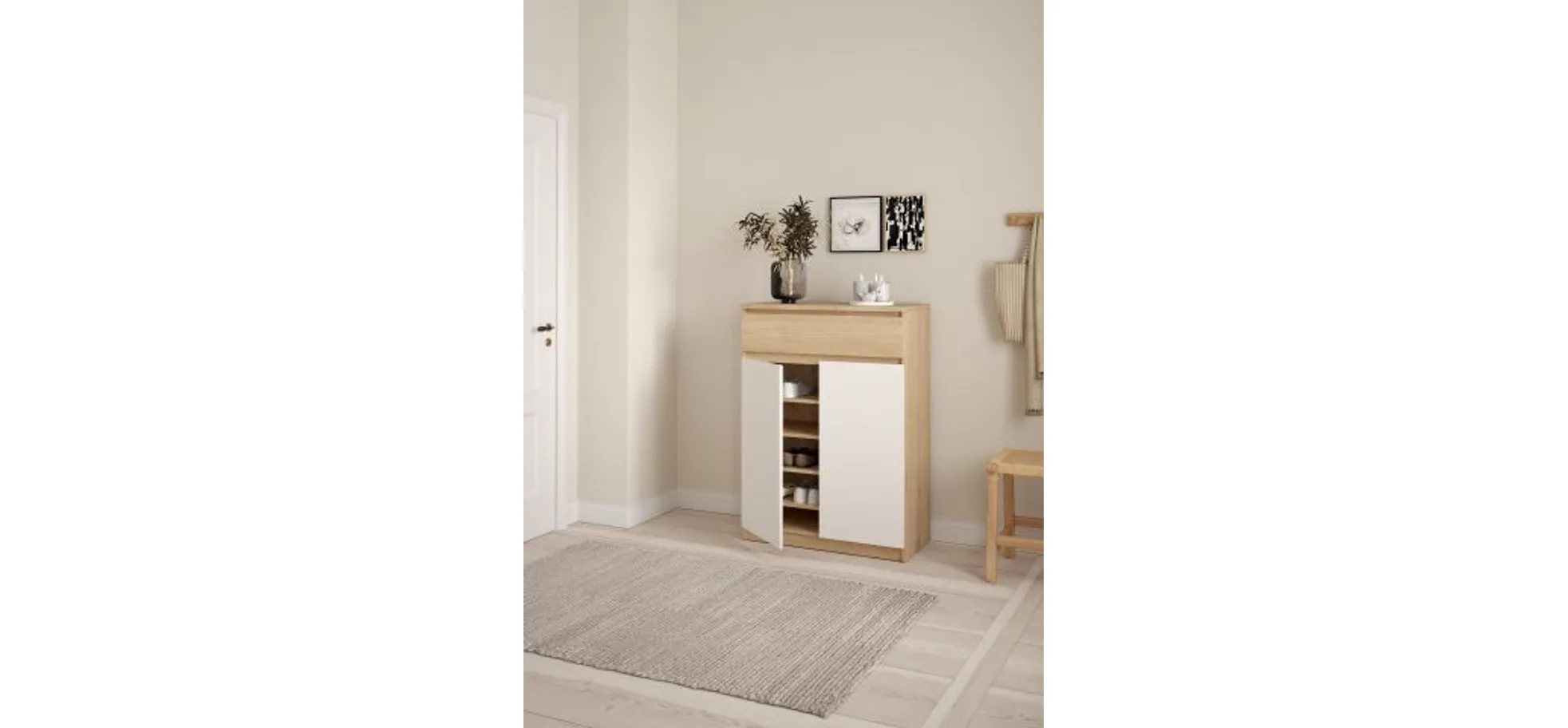 Schuhschrank - B ca. 81 cm, Jackson Hickory Nachbildung, Weiß