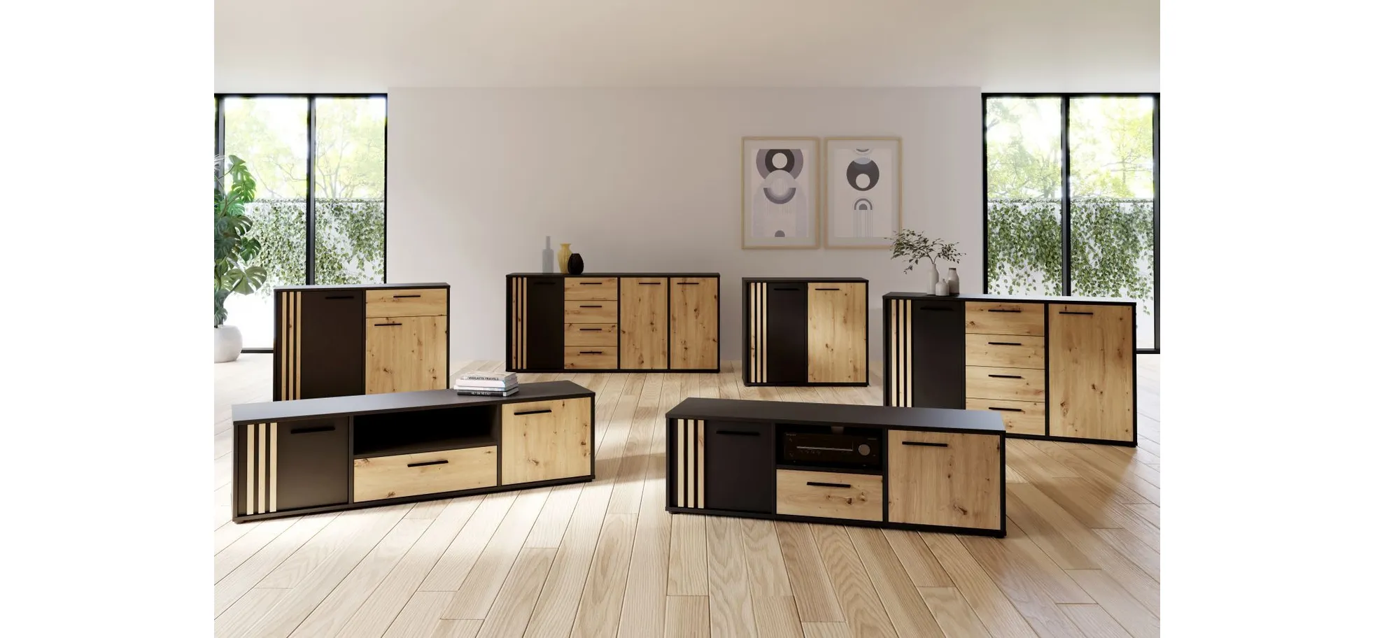 Kommode, Balck/Artisan Oak  - Floriss