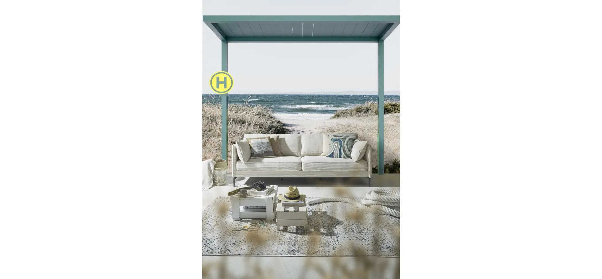 Sofa. Stoff cream, inklusive Kissen - HELWI