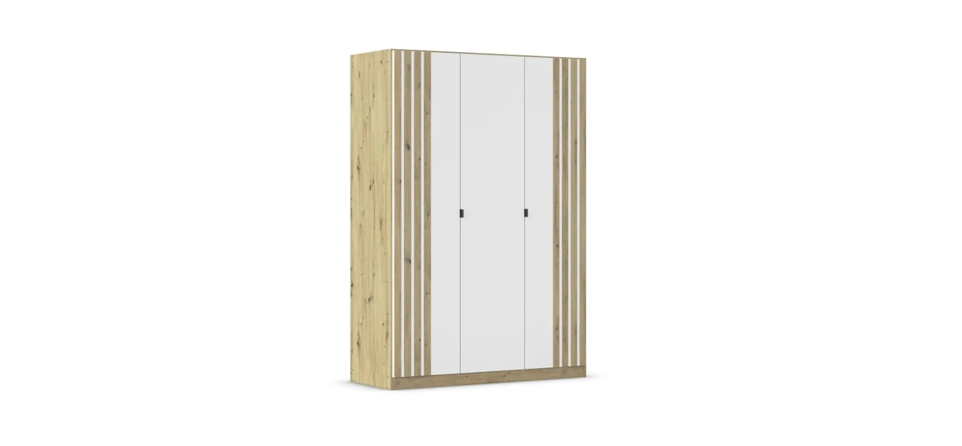 Drehtürenschrank RUERTO- B ca. 136 cm, Eiche Dekor, Weiß, Paneel, Eiche Dekor