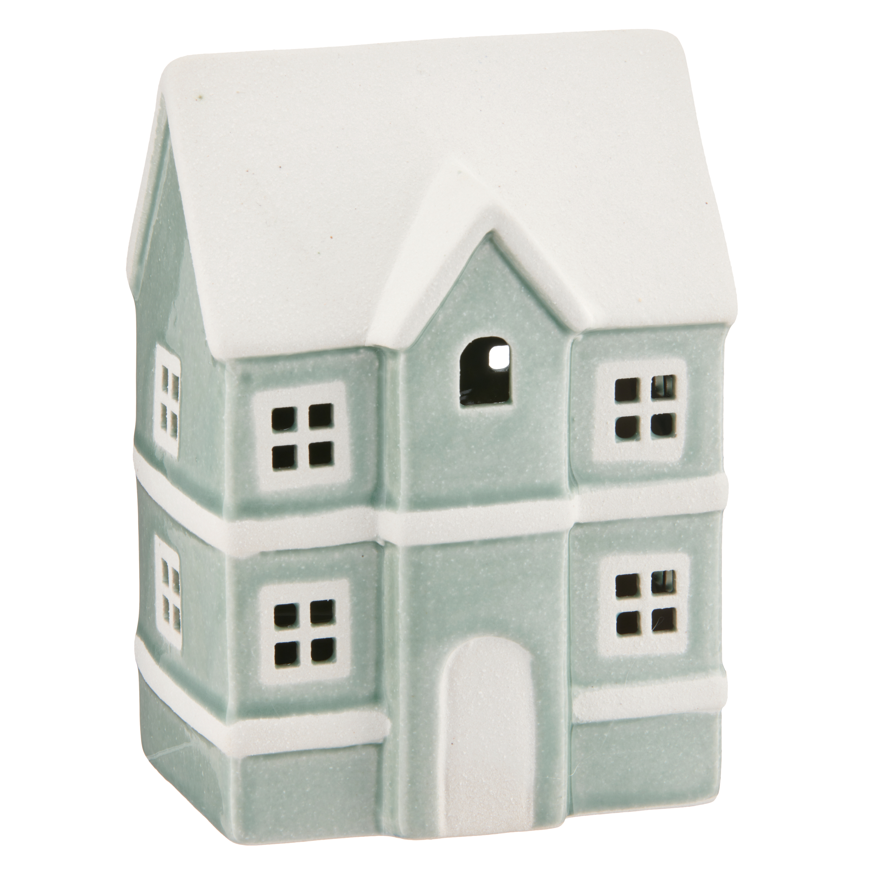 LED-Deko-Haus, Porzellan, 15x10x6 - jade/weiß, 1 LED, inkl. 3 Knopfbatt. LR44