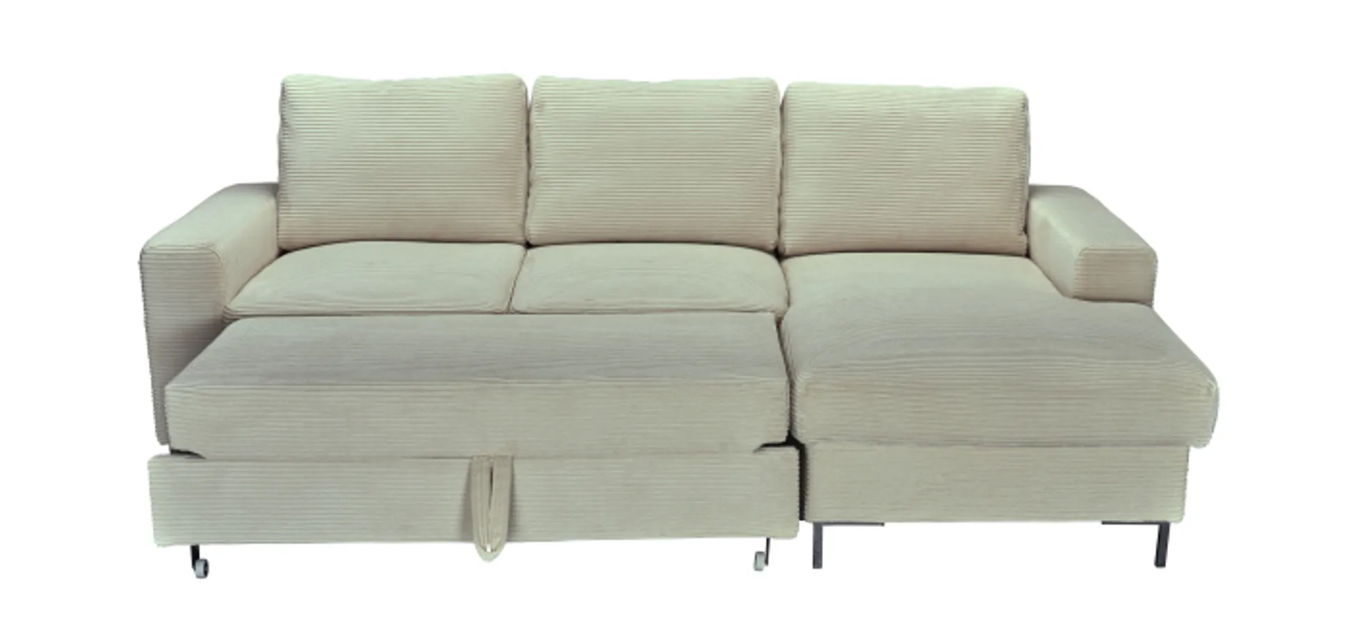 Ecksofa - 2-Sitzer, Ecke rechts inkl. Schlaffunktion und Bettkasten, Stoff, Creme Ecksofa - 2-Sitzer, Ecke rechts inkl. Schlaffunktion und Bettkasten, Stoff, Creme