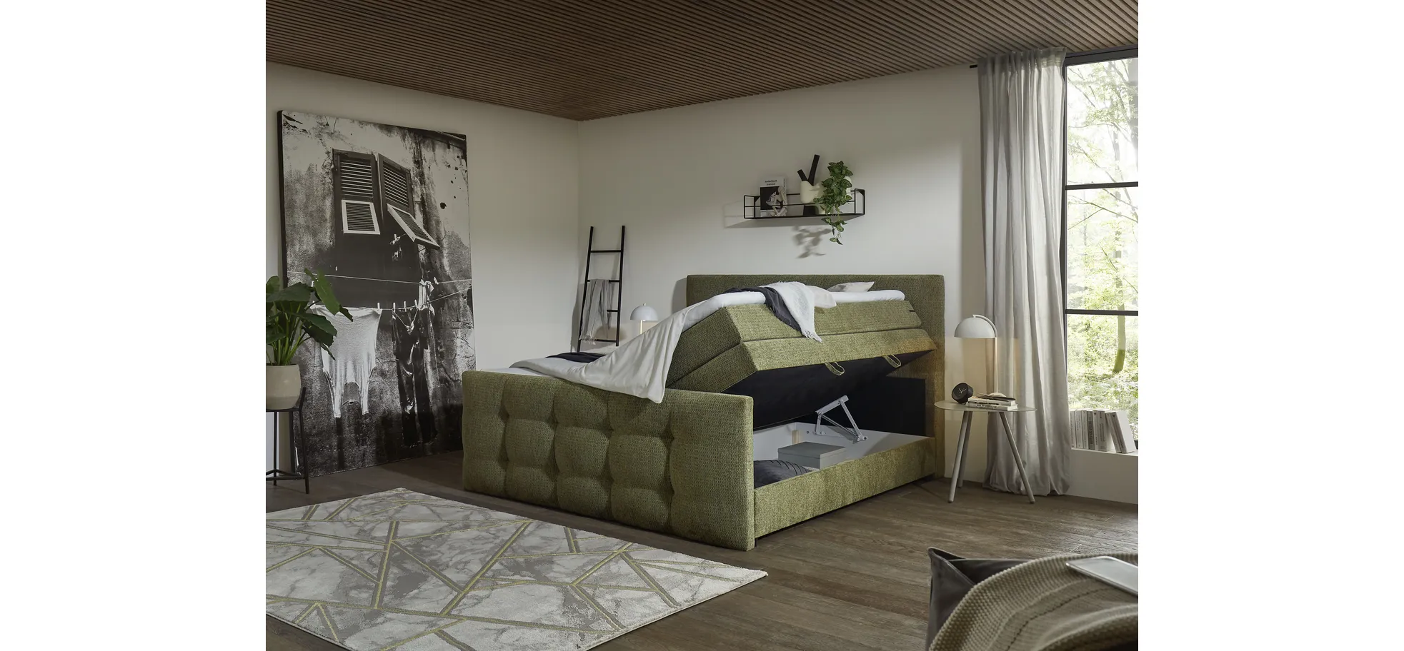 Boxspringbett, Stoff Grün - Sandrin I